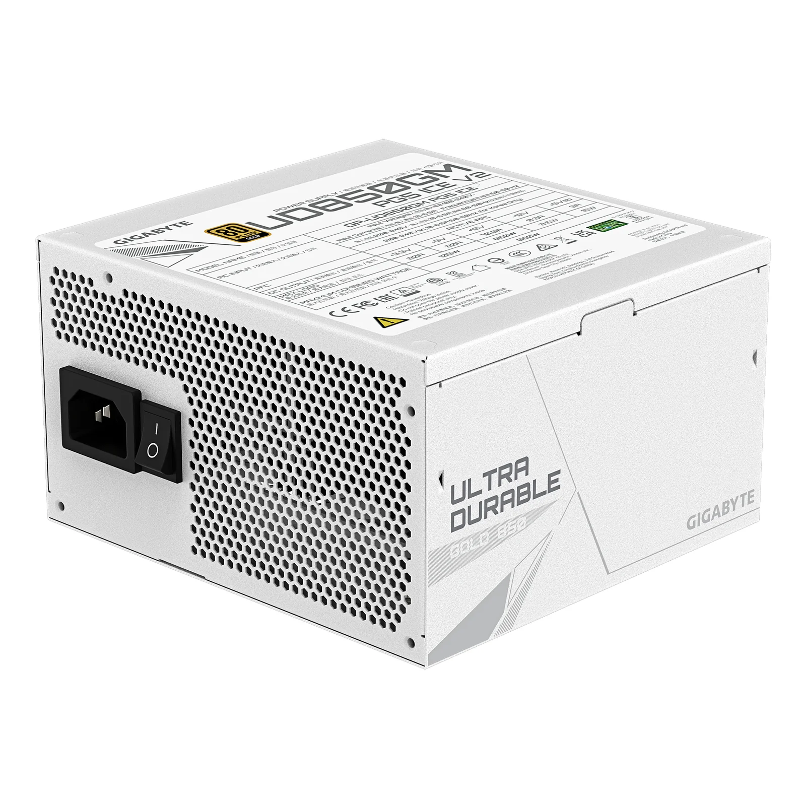 GIGABYTE UD850GM PG5 V2 ICE Bloc d’Alimentation – PCIe Gen 5.1, 80 PLUS Gold, Conception entièrement modulaire, Ventilateur 120 mm, Compatible ATX 3.1, Prise EU