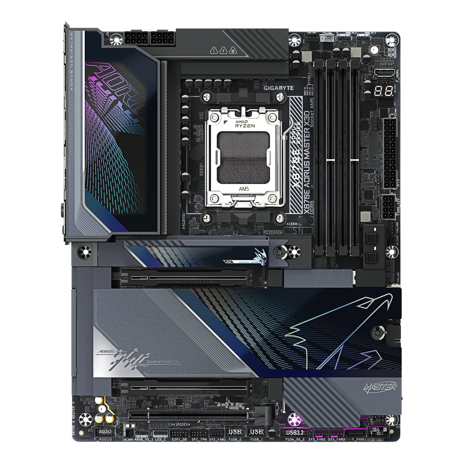 GIGABYTE X870E AORUS MASTER X3D Carte Mère - Prend en charge les processeurs AMD Ryzen 9000, VRM numérique 18+2+2 phases, jusqu’à 9000MHz DDR5 (O.C.), 2xPCIe 5.0 + 3xPCIe 4.0, Wi-Fi 7, LAN 10GbE, USB 4