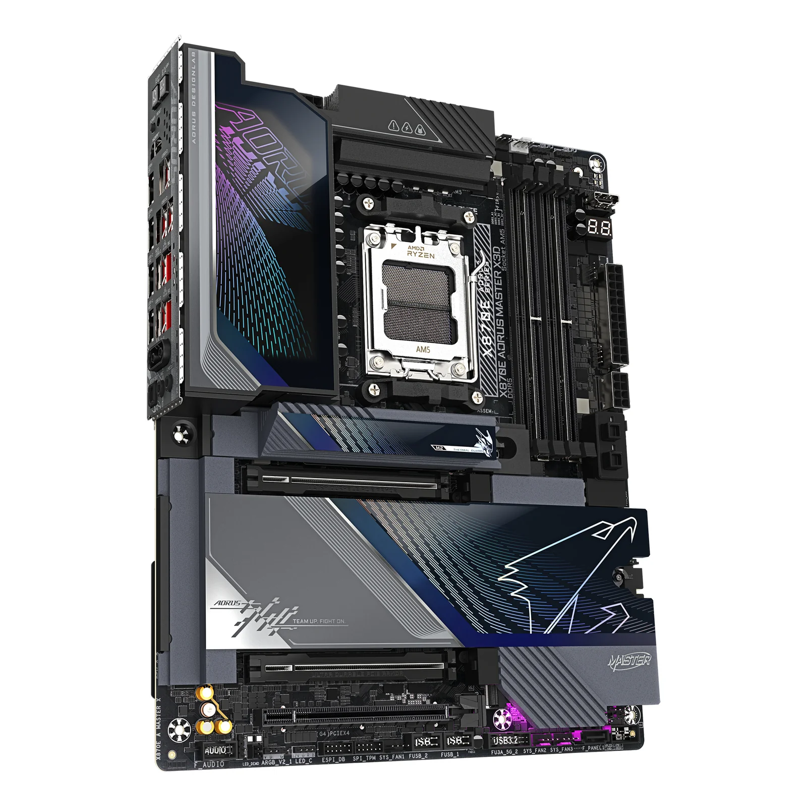 GIGABYTE X870E AORUS MASTER X3D Carte Mère - Prend en charge les processeurs AMD Ryzen 9000, VRM numérique 18+2+2 phases, jusqu’à 9000MHz DDR5 (O.C.), 2xPCIe 5.0 + 3xPCIe 4.0, Wi-Fi 7, LAN 10GbE, USB 4