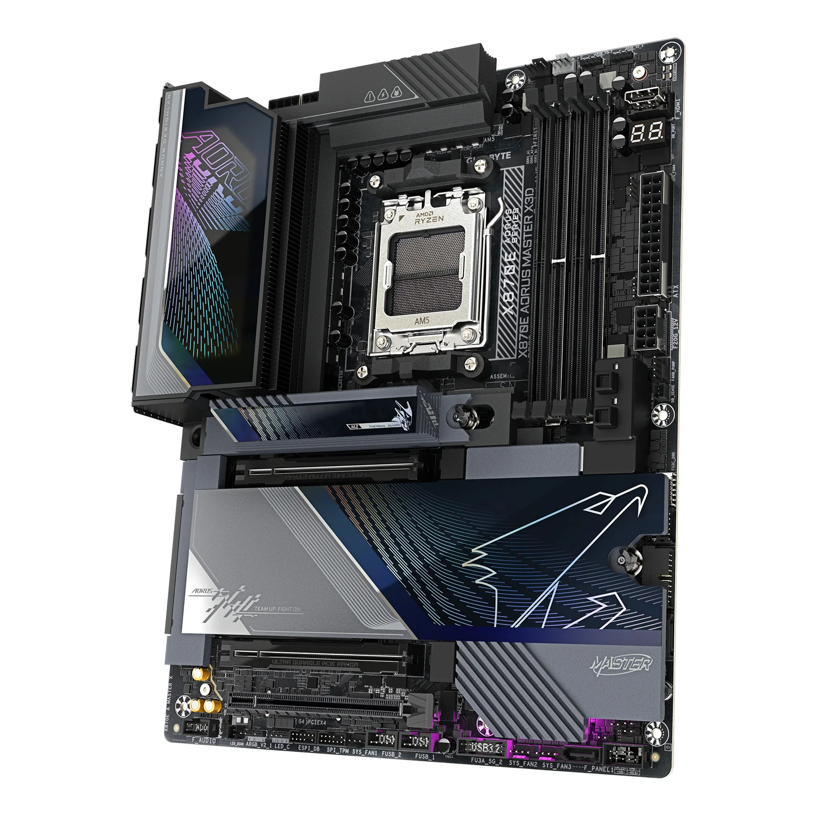 GIGABYTE X870E AORUS MASTER X3D Carte Mère - Prend en charge les processeurs AMD Ryzen 9000, VRM numérique 18+2+2 phases, jusqu’à 9000MHz DDR5 (O.C.), 2xPCIe 5.0 + 3xPCIe 4.0, Wi-Fi 7, LAN 10GbE, USB 4