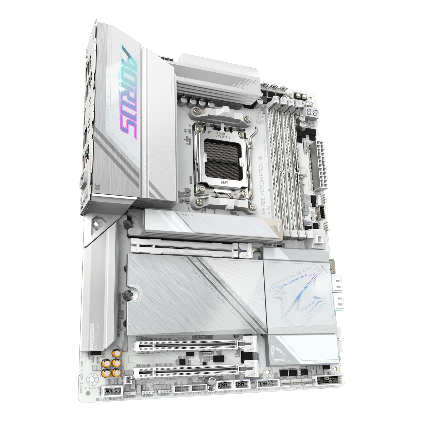 GIGABYTE X870E AORUS PRO ICE Carte Mère - Prend en charge les processeurs AMD Ryzen 9000, 16+2+2 Phases VRM Digital, jusqu'à 8000MHz DDR5 (OC), 3xPCIe 5.0 + 1xPCIe 4.0, Wi-Fi 7, 2.5GbE LAN, USB 4