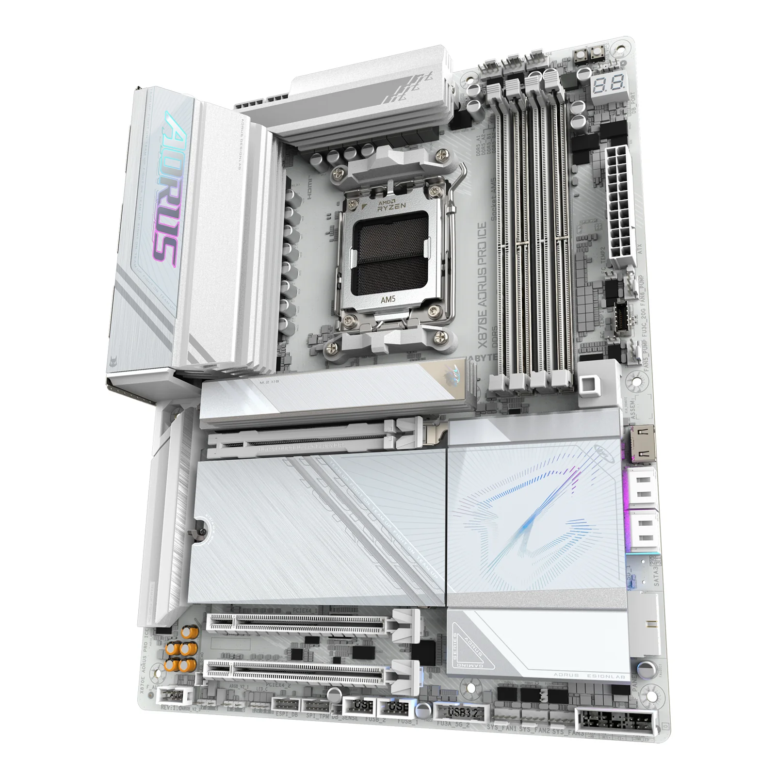 GIGABYTE X870E AORUS PRO ICE Carte Mère - Prend en charge les processeurs AMD Ryzen 9000, 16+2+2 Phases VRM Digital, jusqu'à 8000MHz DDR5 (OC), 3xPCIe 5.0 + 1xPCIe 4.0, Wi-Fi 7, 2.5GbE LAN, USB 4