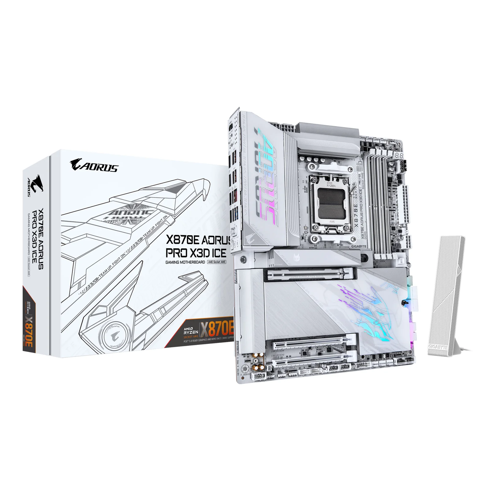 X870E AORUS PRO X3D ICE Carte Mère – Prend en charge les processeurs AMD Ryzen 9000, VRM numérique 18+2+2 phases, jusqu’à 9000 Hz DDR5 (OC), 2 x PCIe 5.0 + 2 x PCIe 4.0, Wi-Fi 7, LAN 5 GbE, USB 4
