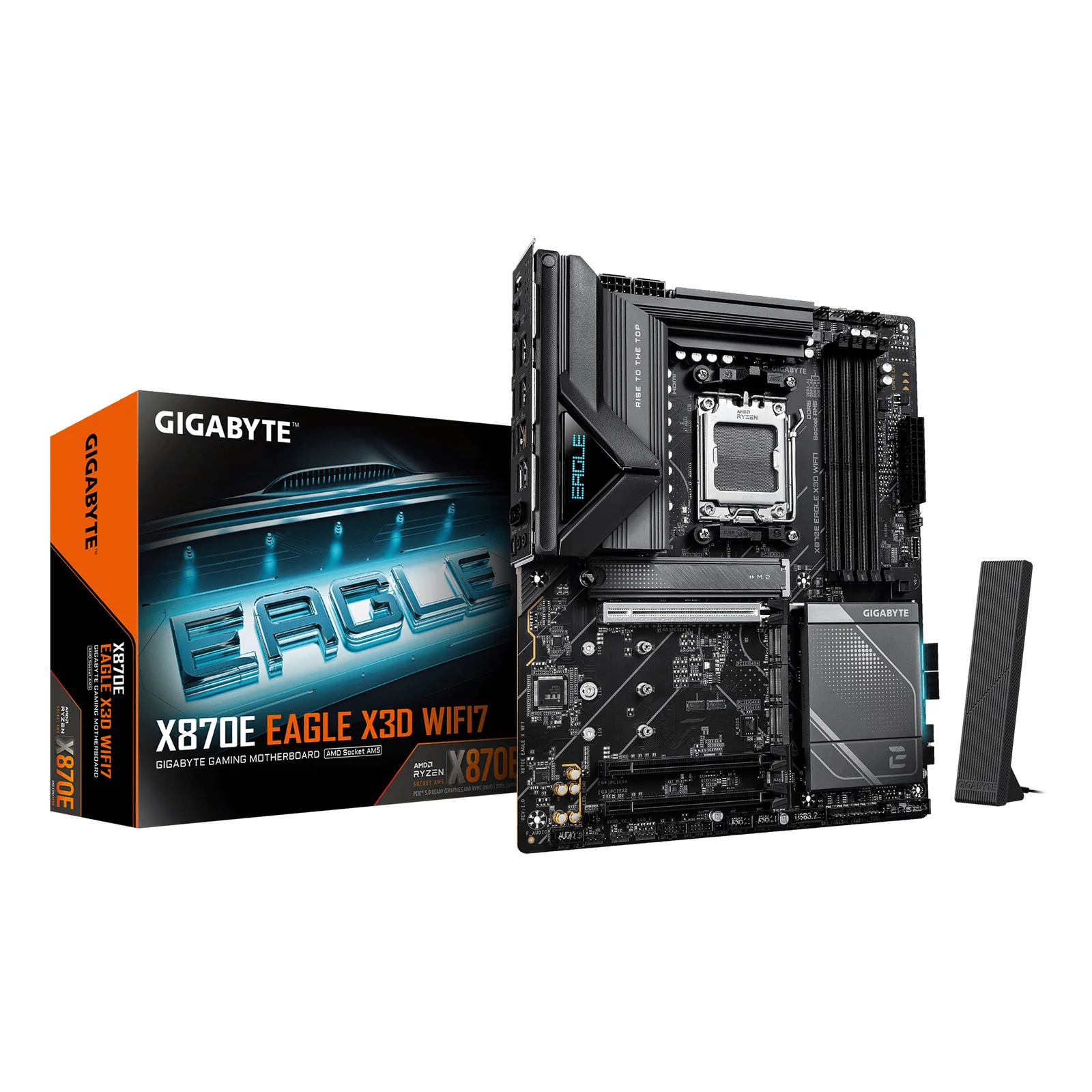 X870E EAGLE X3D WIFI7 Carte Mère – Compatible avec processeurs AMD Ryzen 9000, VRM numérique 14+2+2 phases, jusqu’à 9000 Hz DDR5 (OC), 1× PCIe 5.0 + 3× PCIe 4.0, Wi-Fi 7, LAN 5 GbE, USB 4