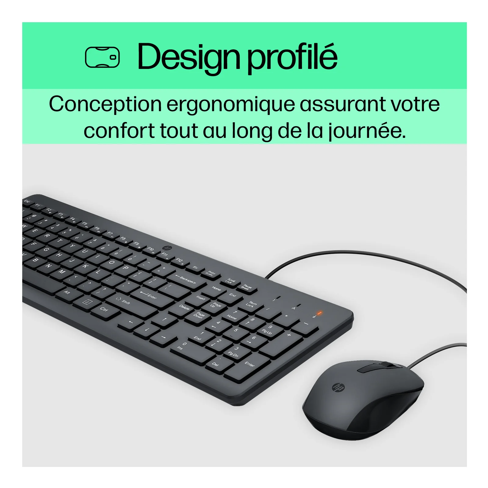 HP 150 WIRED MOUSE/KB COMBO FR clavier Souris incluse USB Noir
