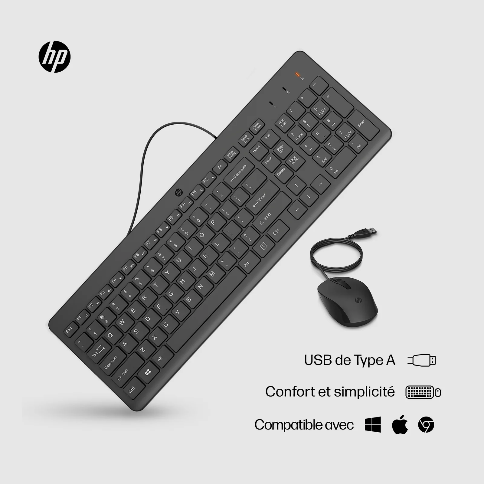HP 150 WIRED MOUSE/KB COMBO FR clavier Souris incluse USB Noir