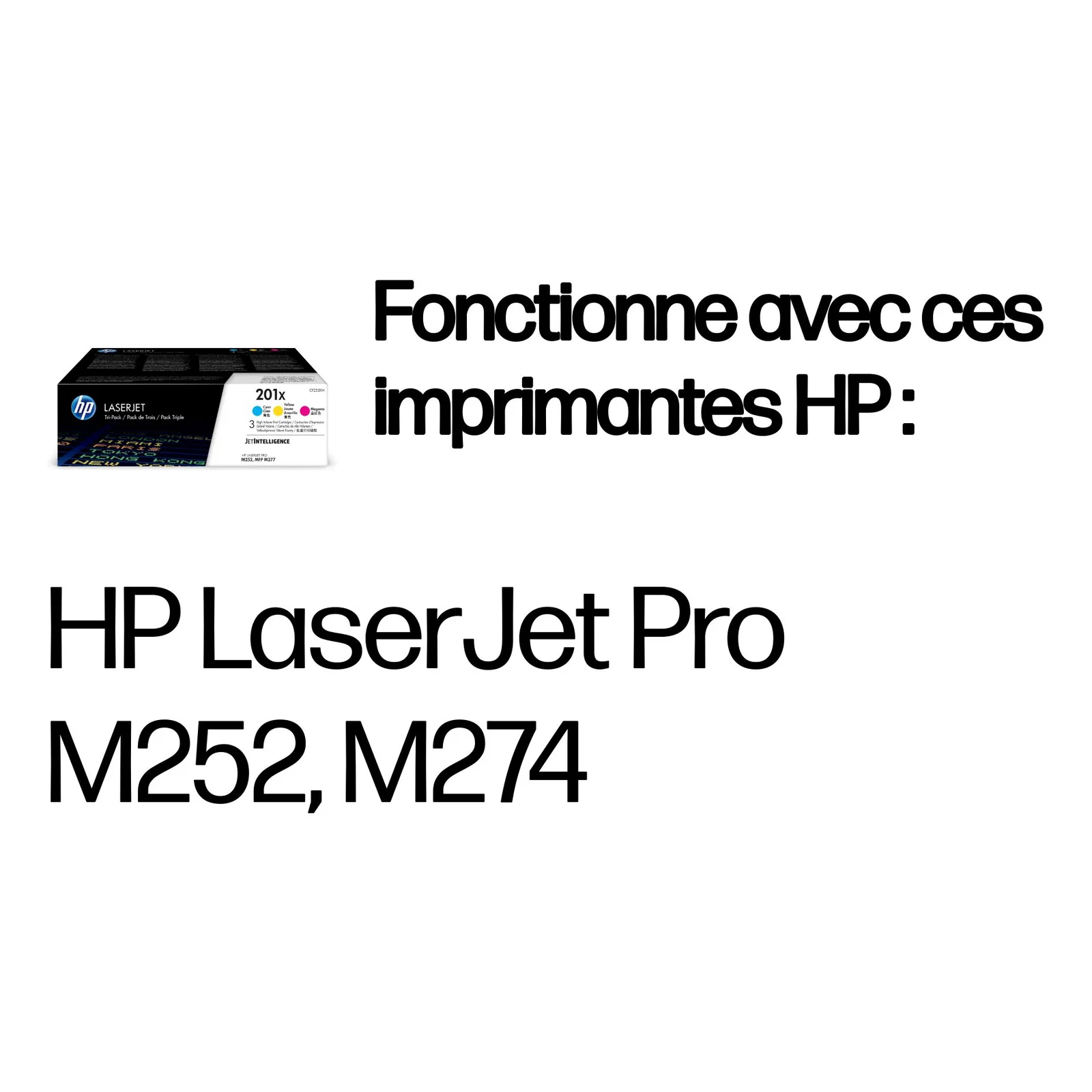 HP 201X LaserJet, lot de 3 cartouches de toner grande capacité authentiques, cyan/magenta/jaune