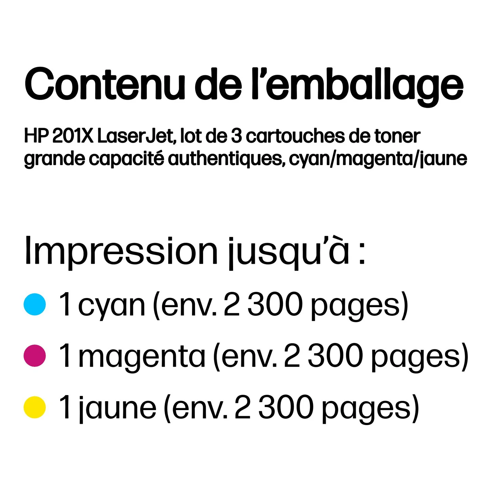 HP 201X LaserJet, lot de 3 cartouches de toner grande capacité authentiques, cyan/magenta/jaune