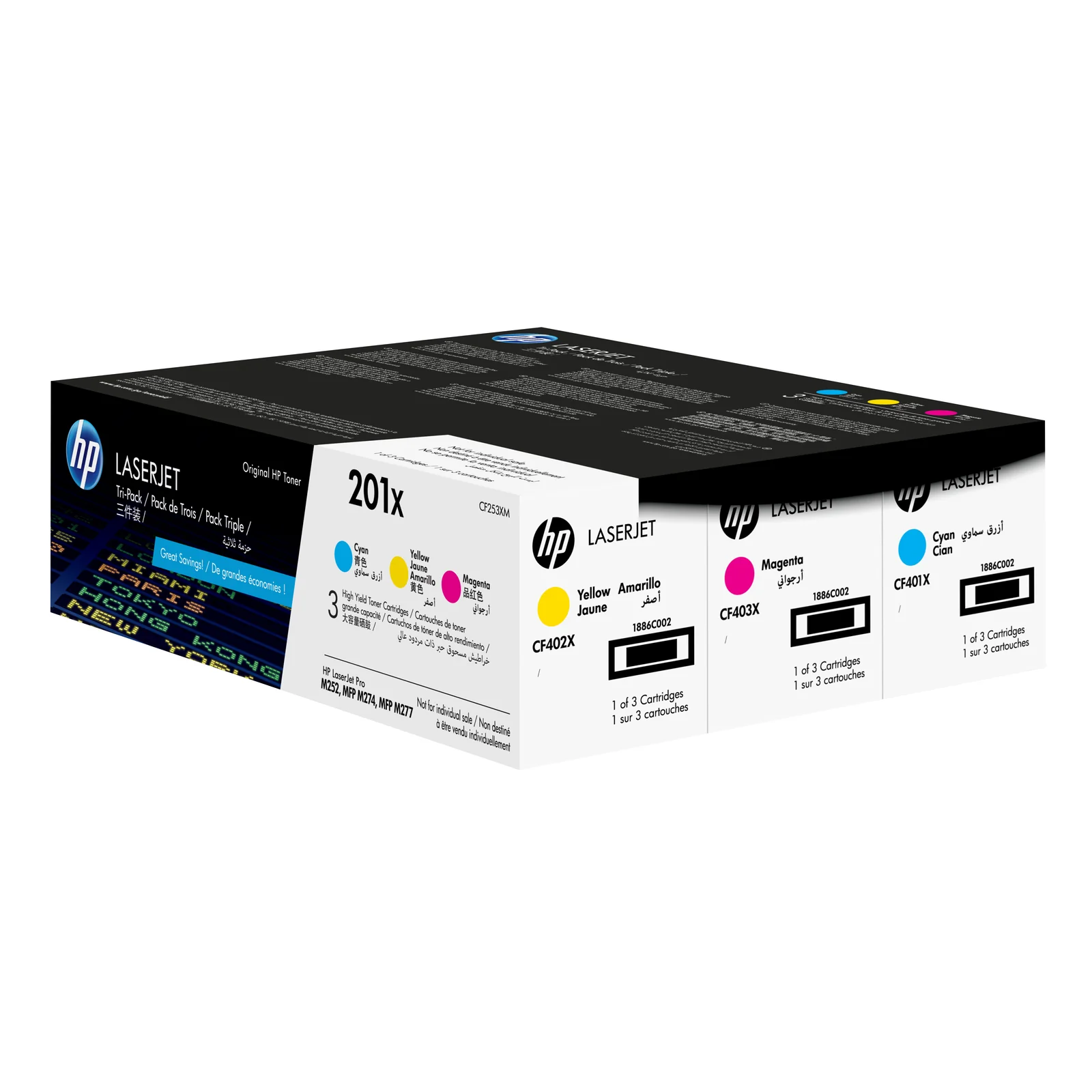 HP 201X LaserJet, lot de 3 cartouches de toner grande capacité authentiques, cyan/magenta/jaune