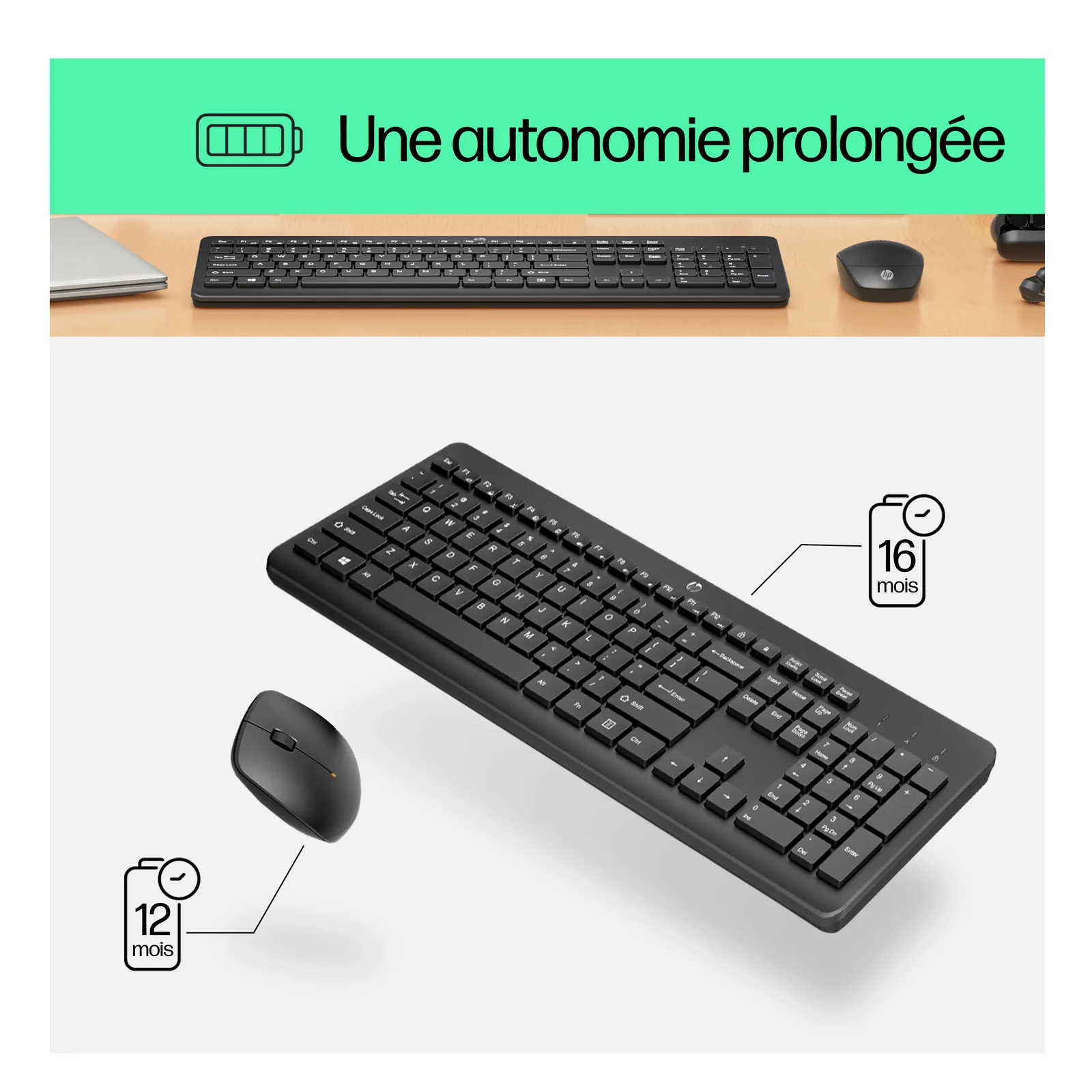 HP 230 WL MOUSE+KB COMBO FR clavier Souris incluse Bureau RF sans fil Noir