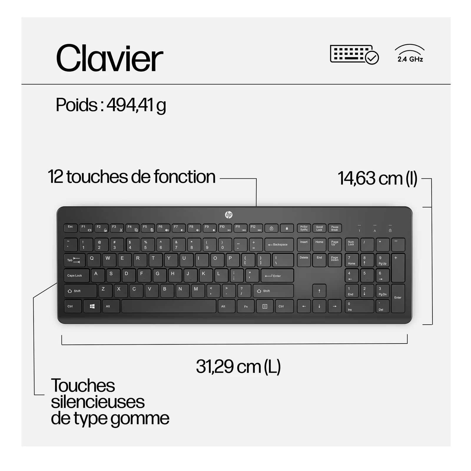 HP 230 WL MOUSE+KB COMBO FR clavier Souris incluse Bureau RF sans fil Noir