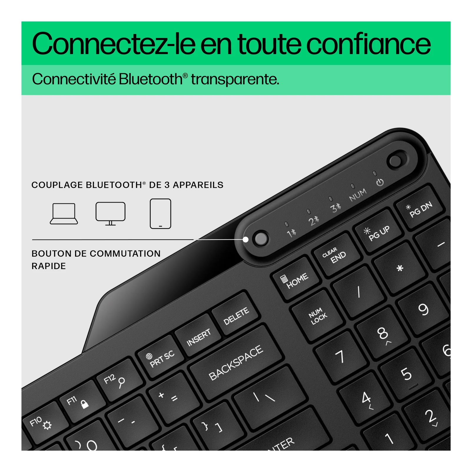 HP 460 Multi-Device Keyboard-F - Tastatur - Bluetooth 5 clavier Maison Noir