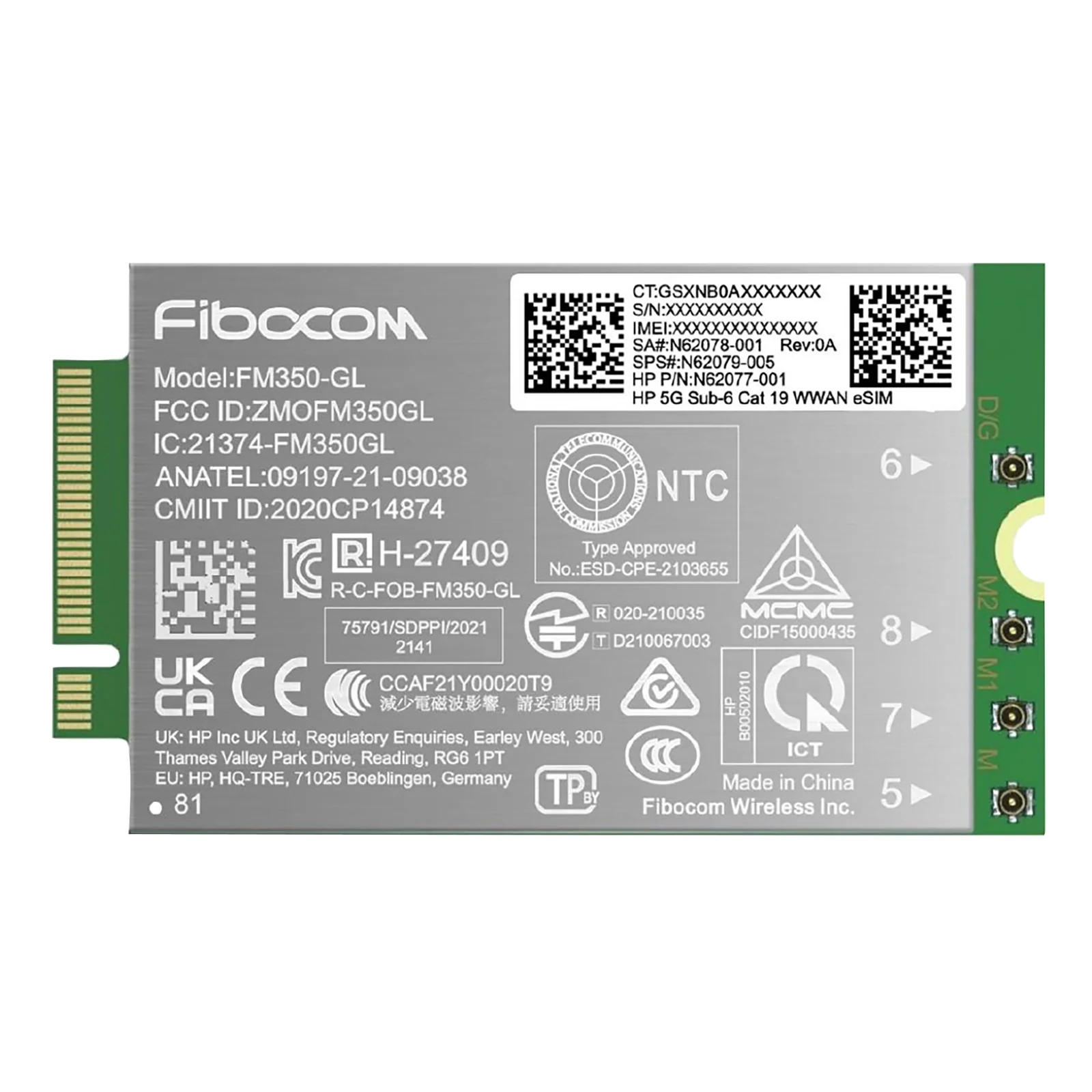 5G Sub-6 Cat 19 WWAN carte et adaptateur d'interfaces