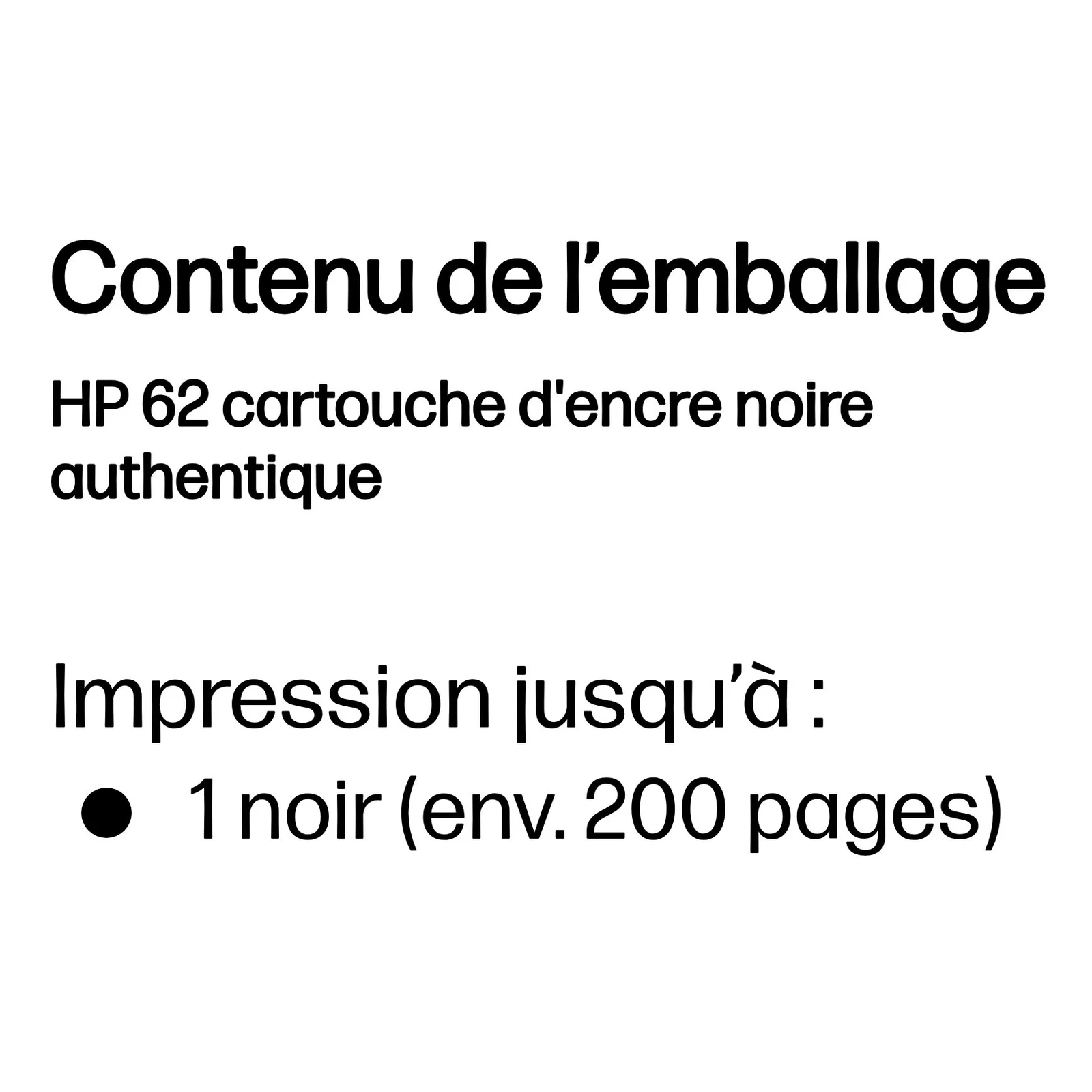 HP 62 cartouche d'encre noire authentique