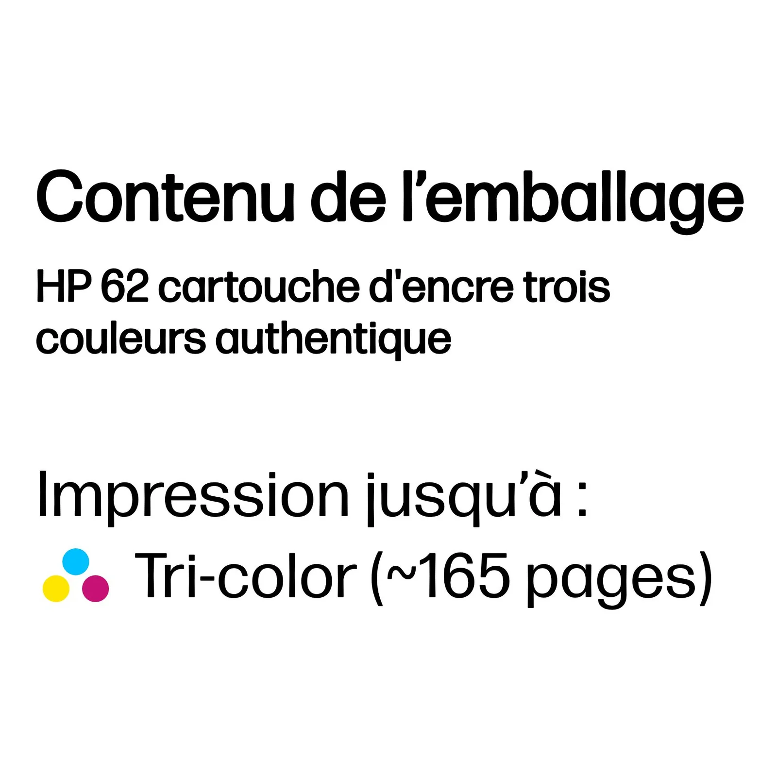HP 62 cartouche d'encre trois couleurs authentique