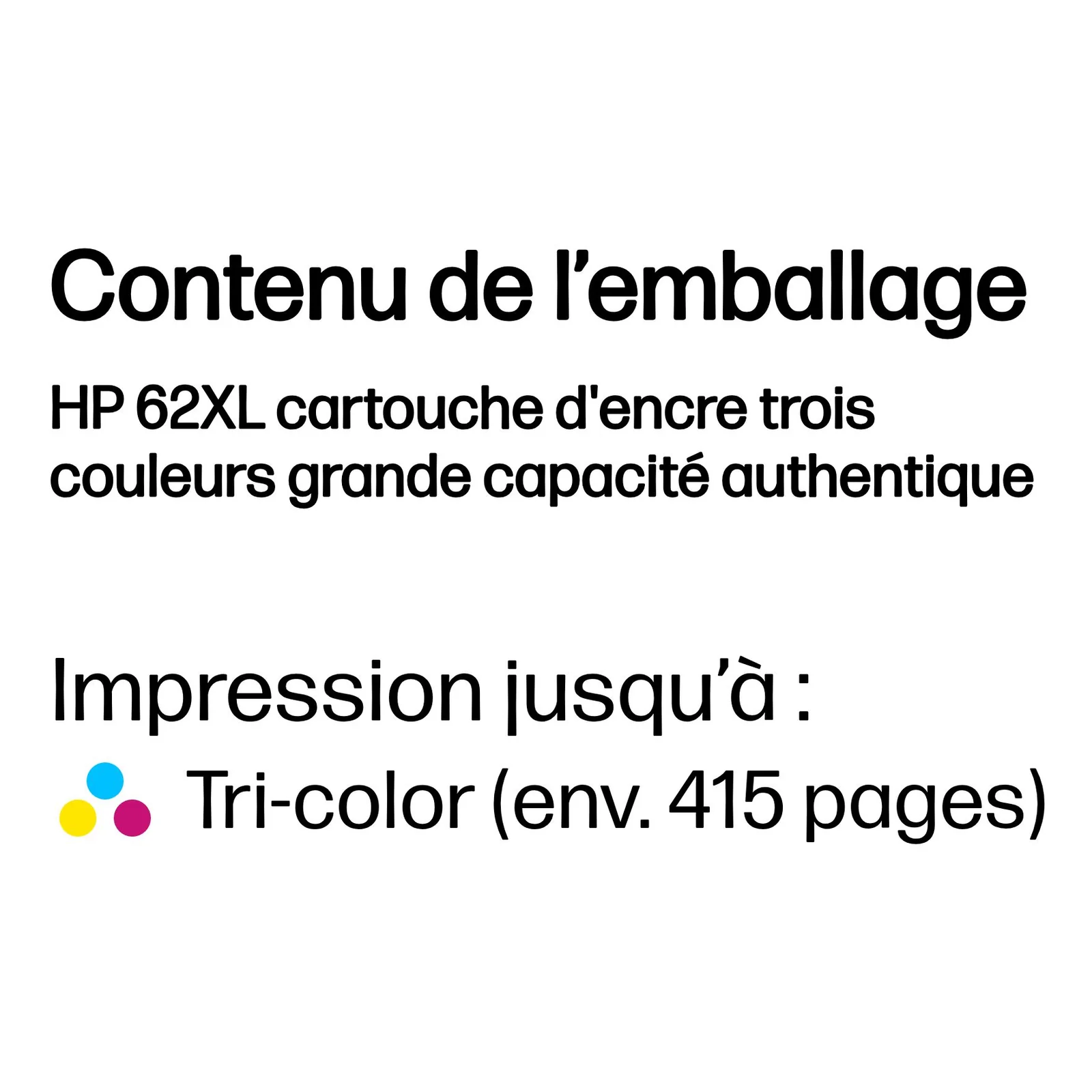 HP 62XL cartouche d'encre trois couleurs grande capacité authentique