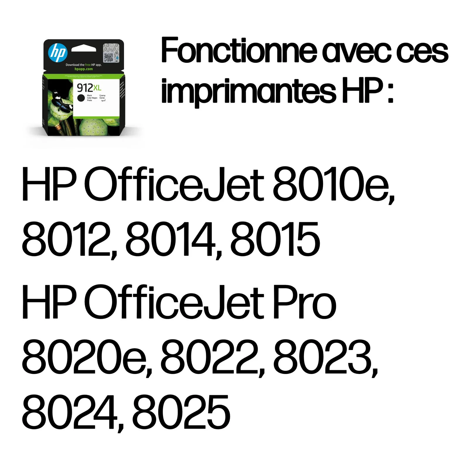 HP 912XL Cartouche d'encre noire authentique, grande capacité