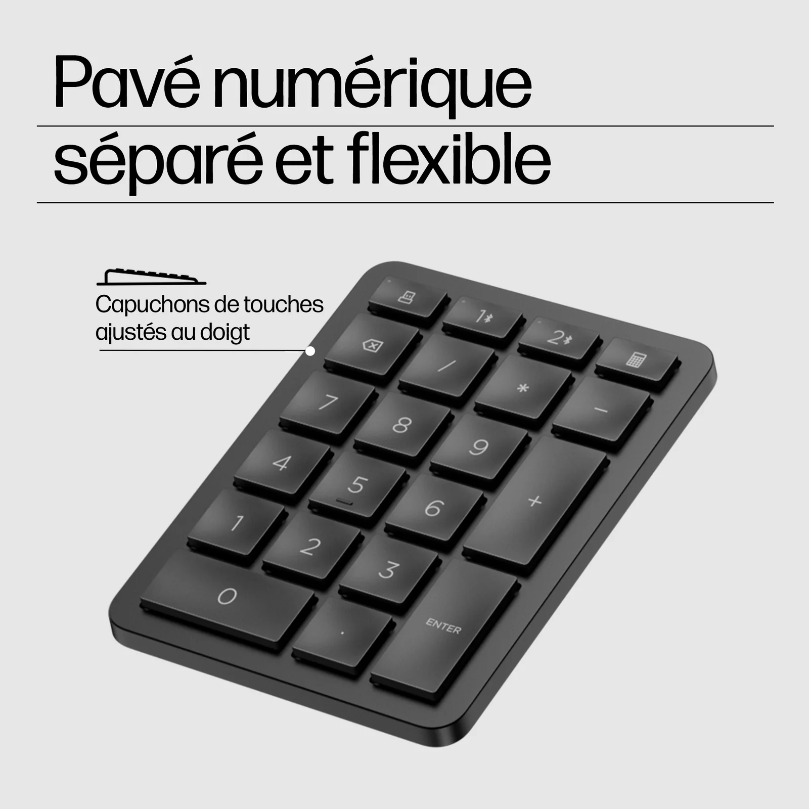 HP 960 - Tastatur-und-Tastenfeld-Set - kompakte Größe, 2-Zonen-Layout, separater Ziffernblock, kurzer Tastenhub, Multi-Device clavier Maison RF sans fil + Bluetooth Noir