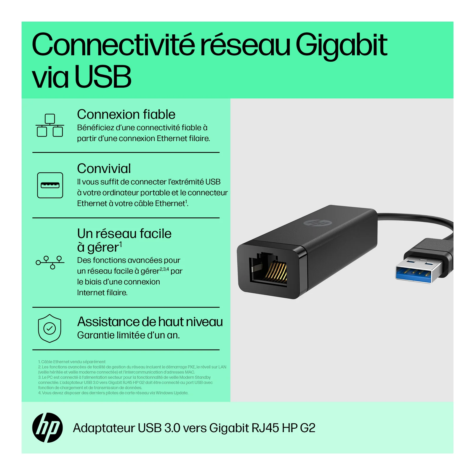 HP Adaptateur USB 3.0 RJ45 vers Gigabit G2