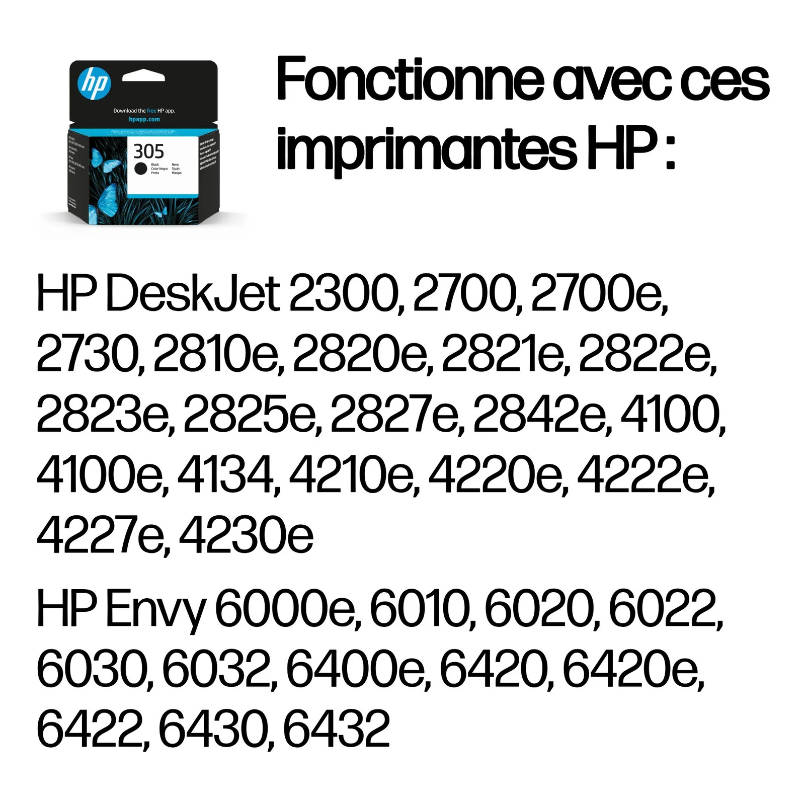 HP Cartouche d’encre noire 305 authentique