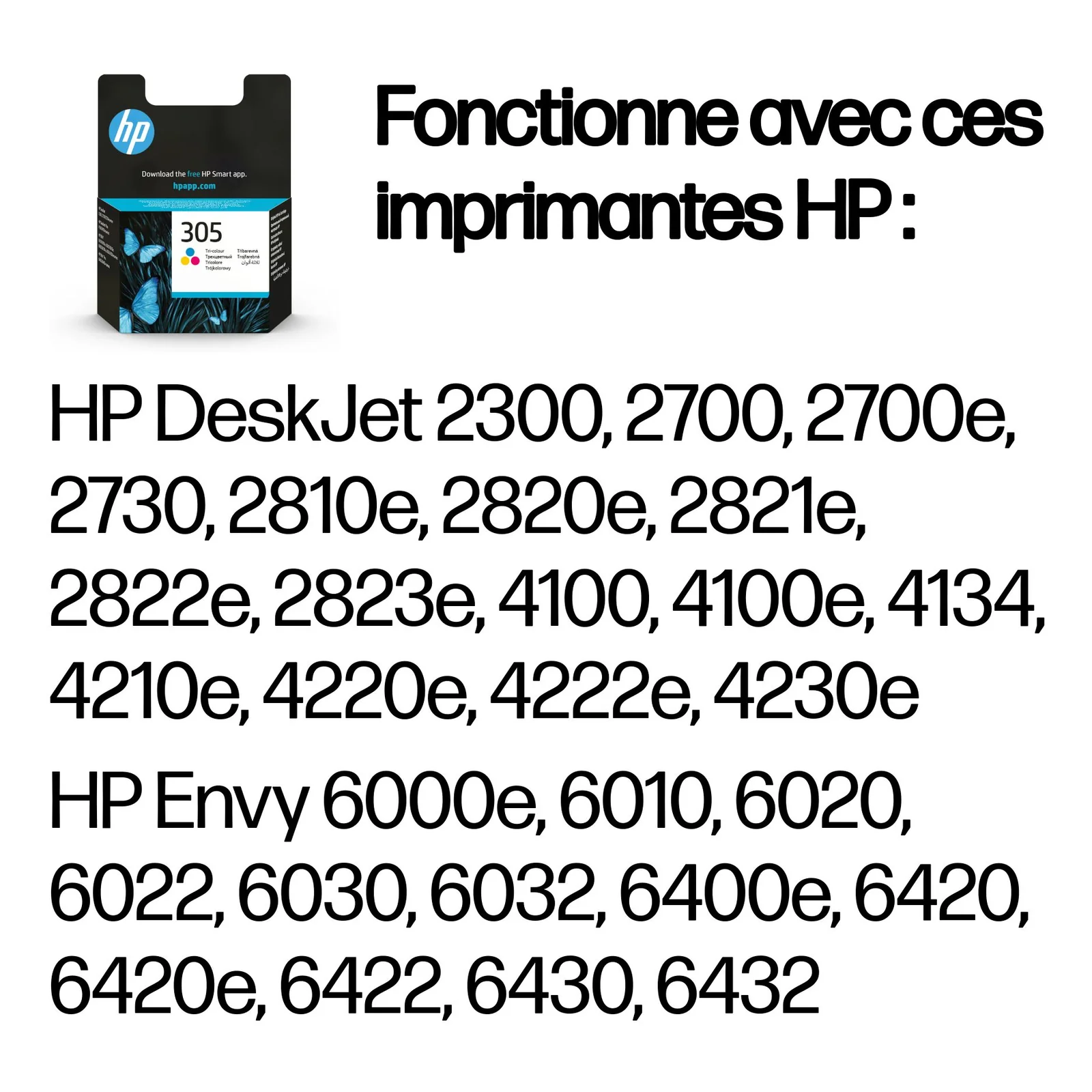 HP Cartouche d’encre trois couleurs 305 authentique