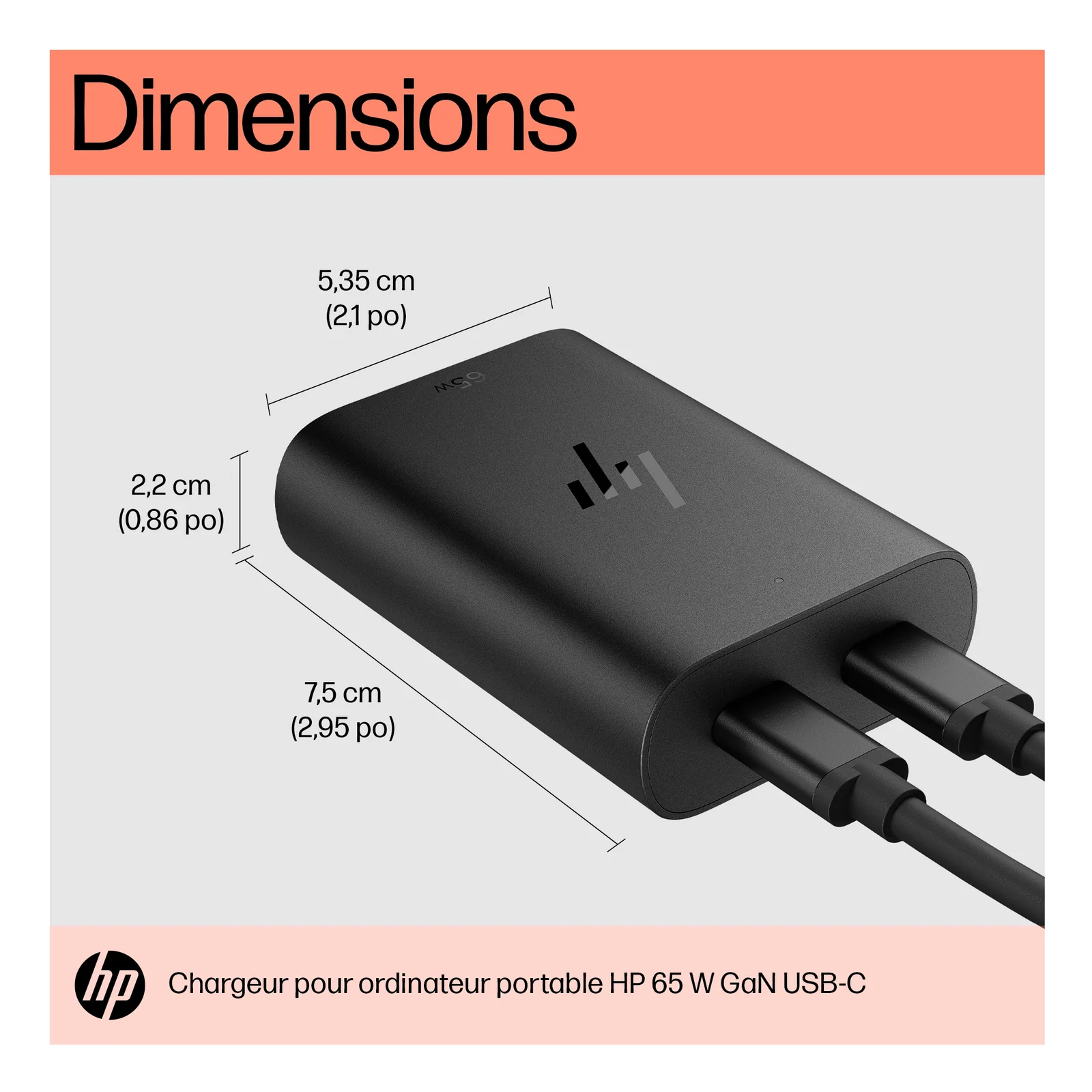 HP Chargeur pour ordinateur portable 65 W GaN USB-C