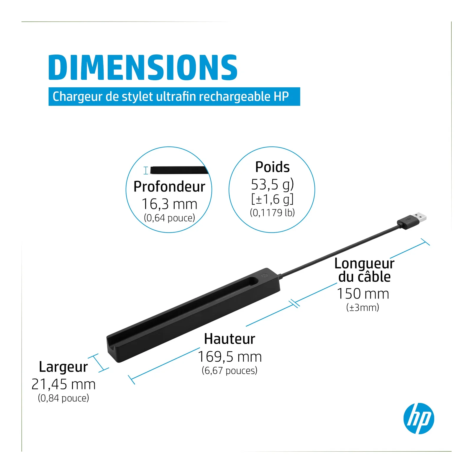 HP Chargeur pour stylet rechargeable ultra-plat