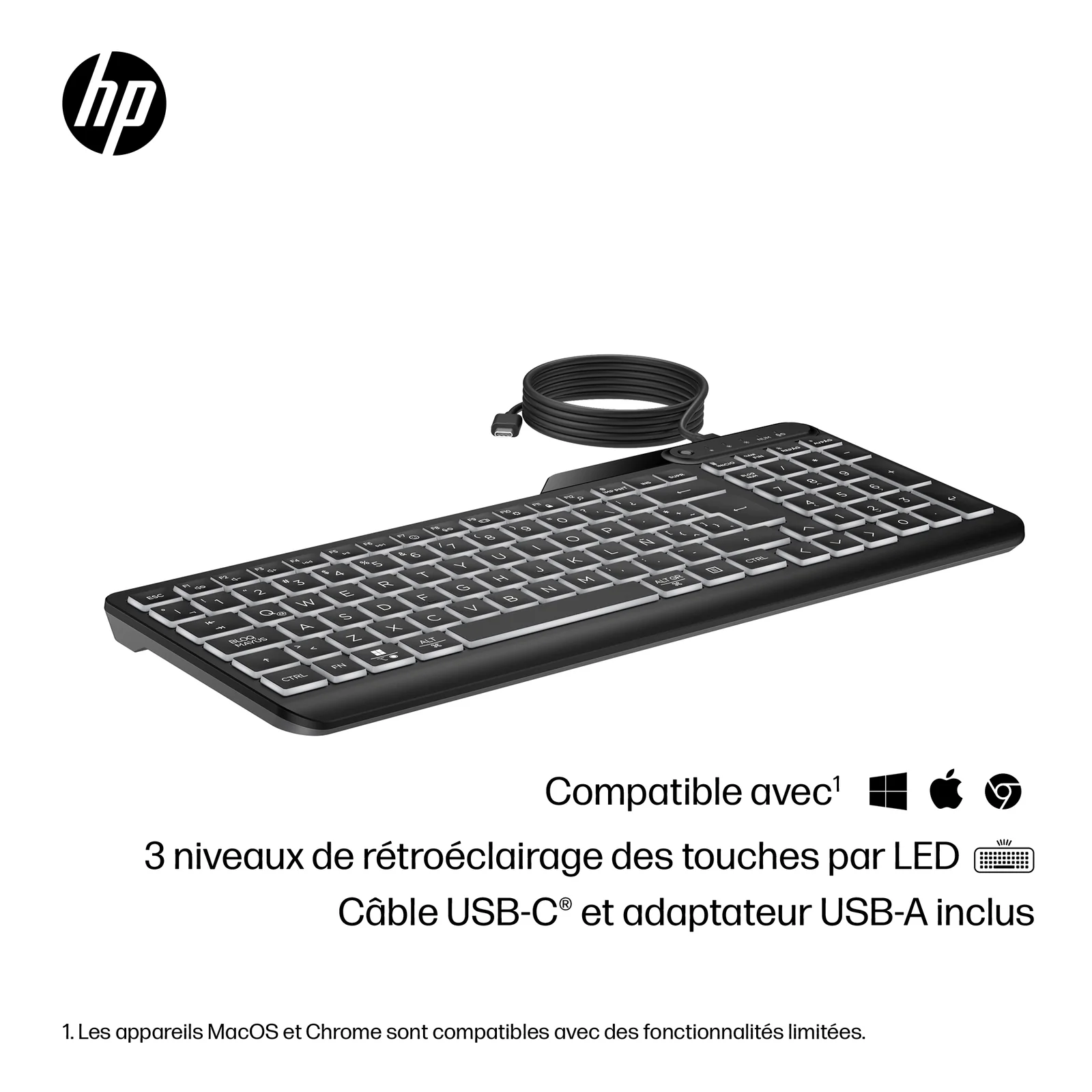 HP Clavier filaire rétroéclairé multi-appareil 405