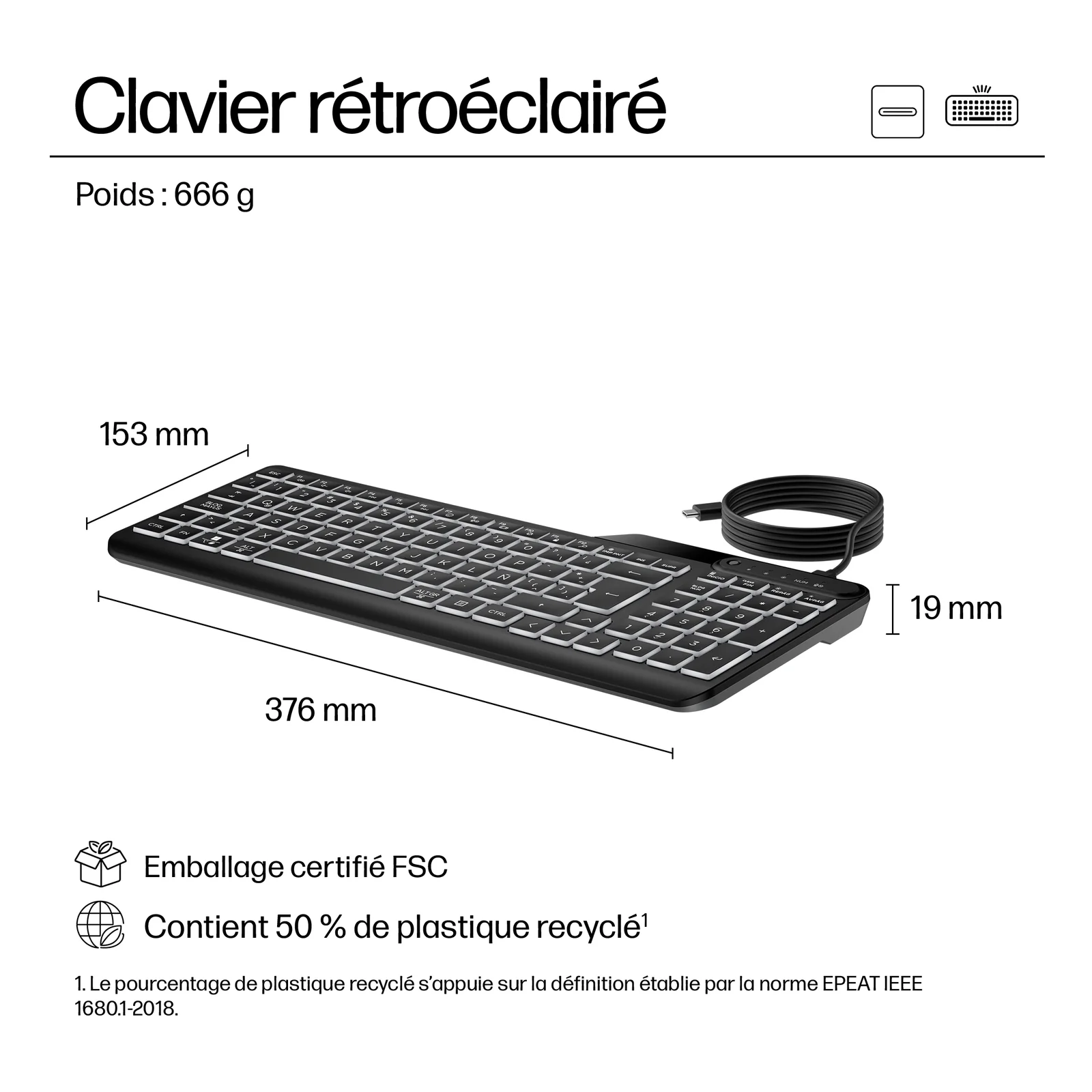 HP Clavier filaire rétroéclairé multi-appareil 405