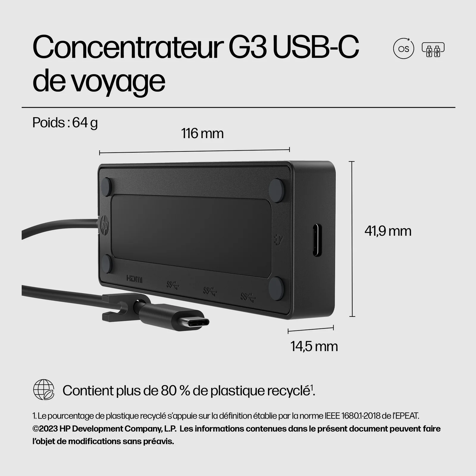 HP Concentrateur USB-C de voyage G3