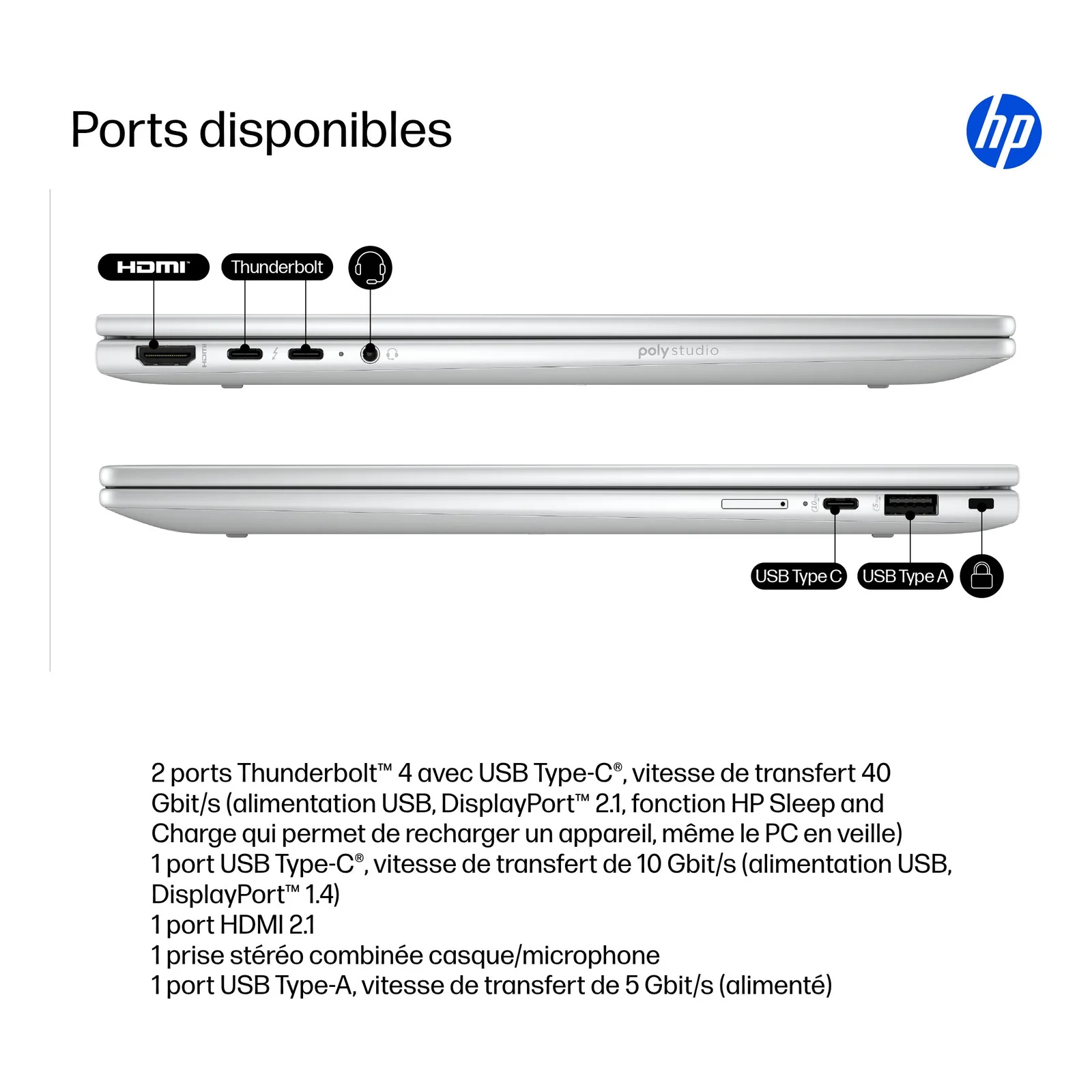 HP EliteBook X Flip G1i Next Gen AI Wolf Pro Security Edition Copilot+ PC Intel Core Ultra 5 228V Hybride (2-en-1) 35,6 cm (14") Écran tactile WUXGA 32 Go LPDDR5x-SDRAM 512 Go SSD Wi-Fi 7 (802.11be) Windows 11 Pro Argent