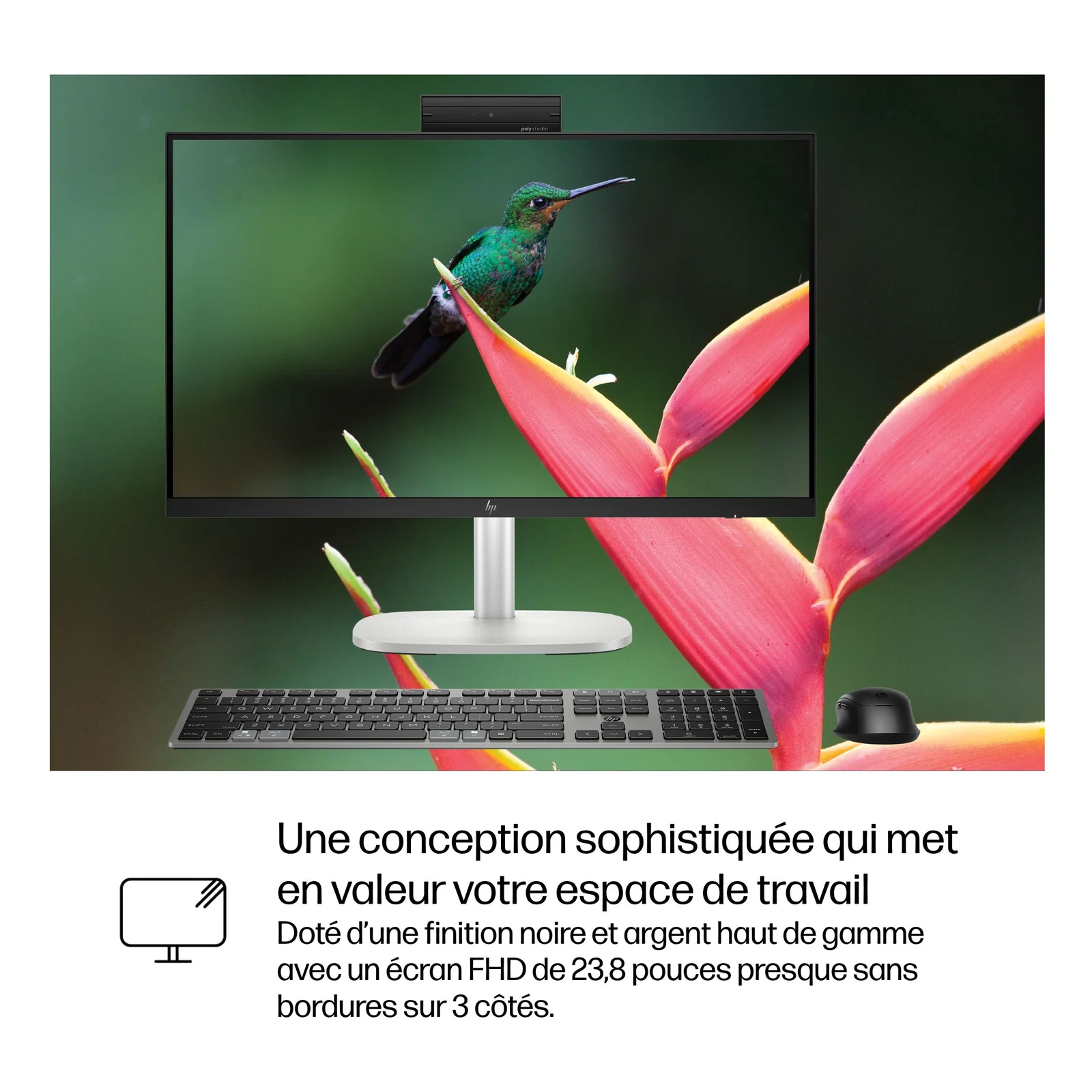 HP EliteStudio 8 G1i AI PC Wolf Pro Security Edition Intel Core Ultra 5 235 60,5 cm (23.8") 1920 x 1080 pixels Écran tactile PC All-in-One 8 Go DDR5-SDRAM 256 Go SSD Windows 11 Pro Wi-Fi 6E (802.11ax) Argent