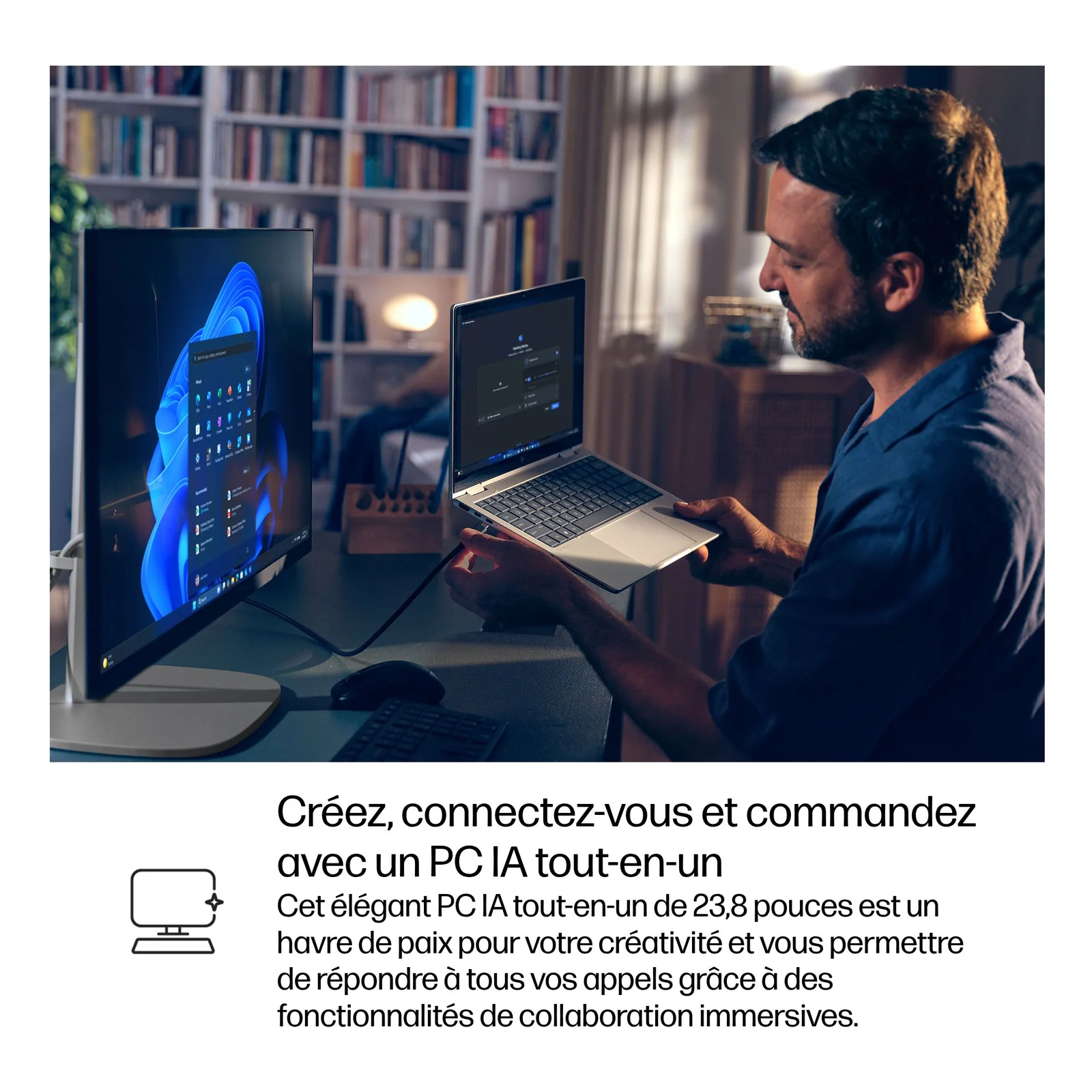 HP EliteStudio 8 G1i AI PC Wolf Pro Security Edition Intel Core Ultra 5 235 60,5 cm (23.8") 1920 x 1080 pixels Écran tactile PC All-in-One 8 Go DDR5-SDRAM 256 Go SSD Windows 11 Pro Wi-Fi 6E (802.11ax) Argent