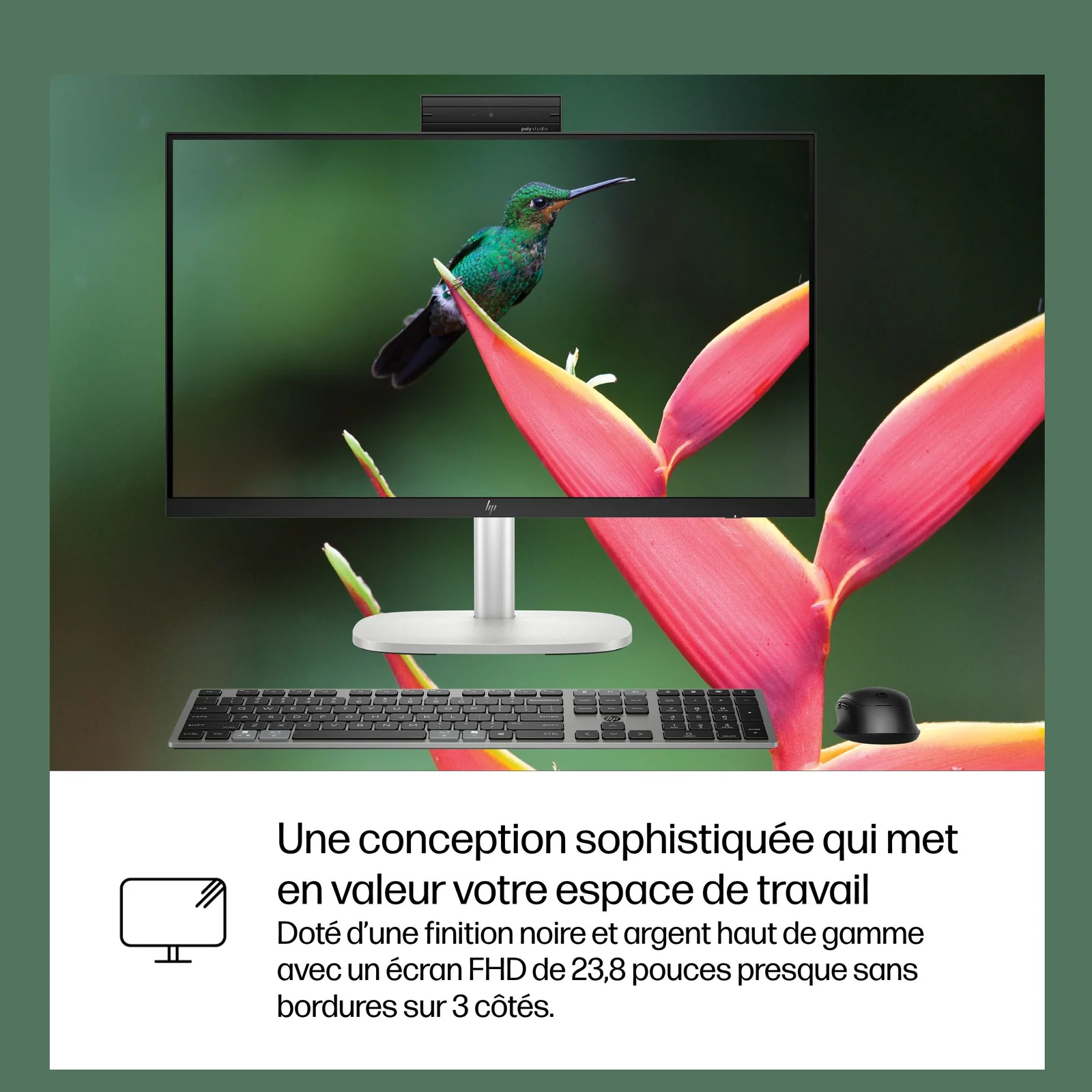 HP EliteStudio 8 G1i AI PC Wolf Pro Security Edition Intel Core Ultra 5 235 60,5 cm (23.8") 1920 x 1080 pixels PC All-in-One 16 Go DDR5-SDRAM 512 Go SSD Windows 11 Pro Wi-Fi 6E (802.11ax) Argent