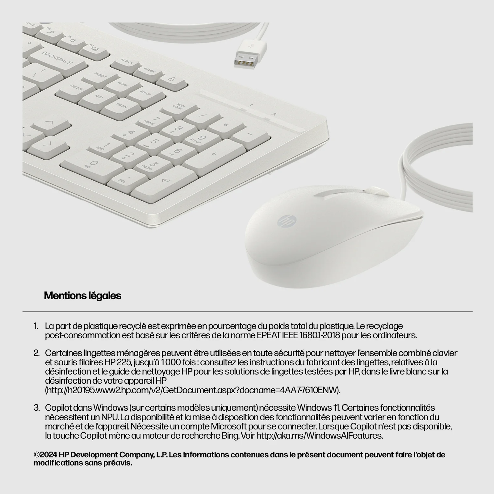 HP Ensemble combiné clavier et souris filaires 225