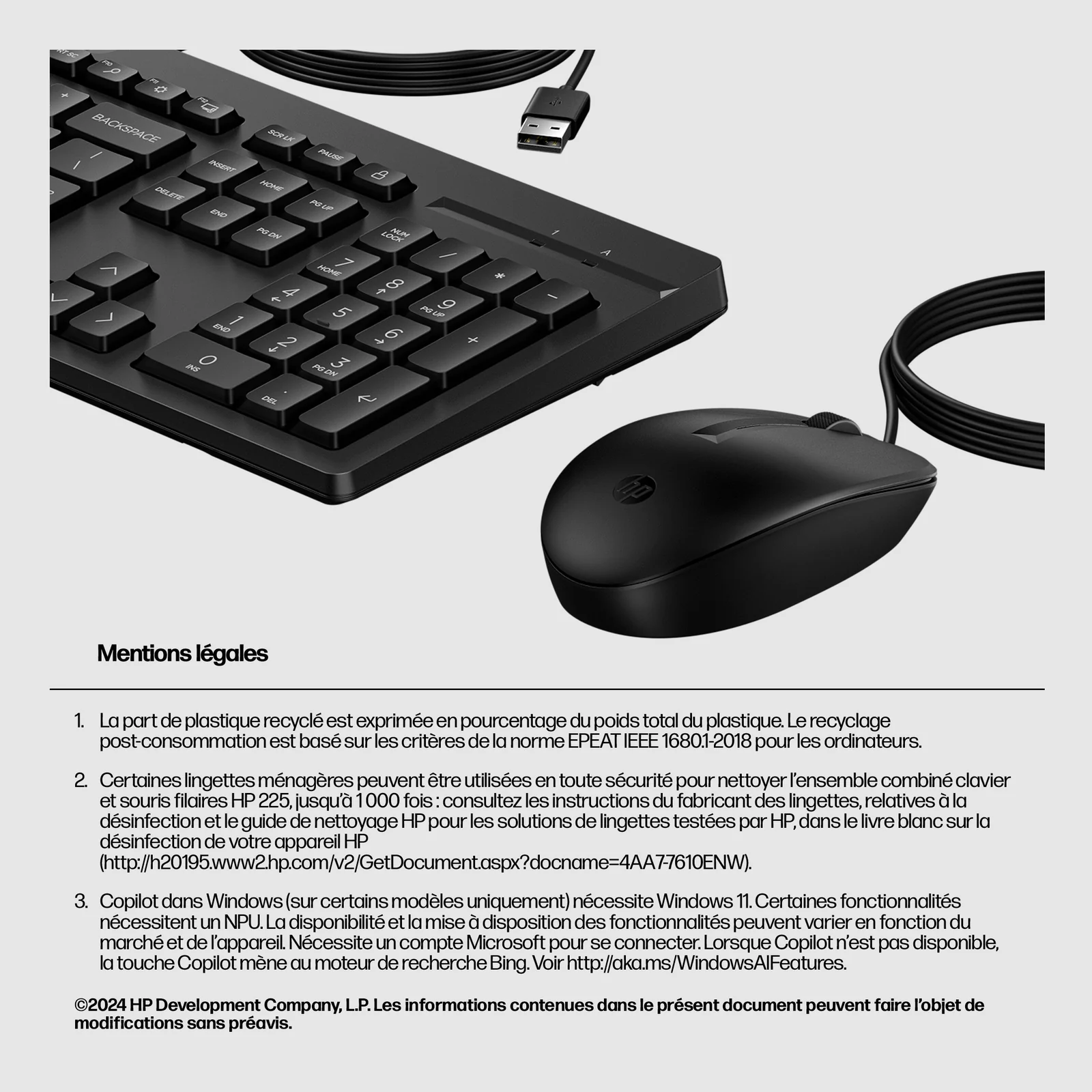 HP Ensemble combiné clavier et souris filaires 225