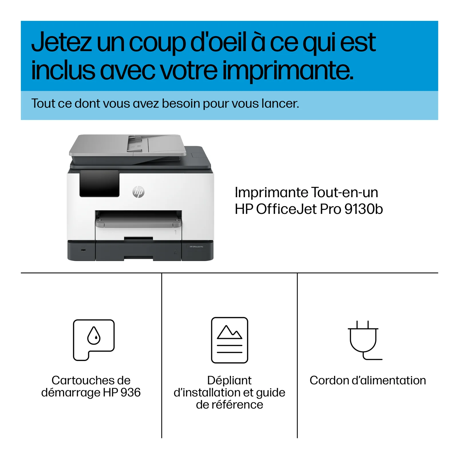 HP OfficeJet Pro 9130b Sans fil All-in-One Couleur Imprimante, Impression recto-verso; copieur, scanner