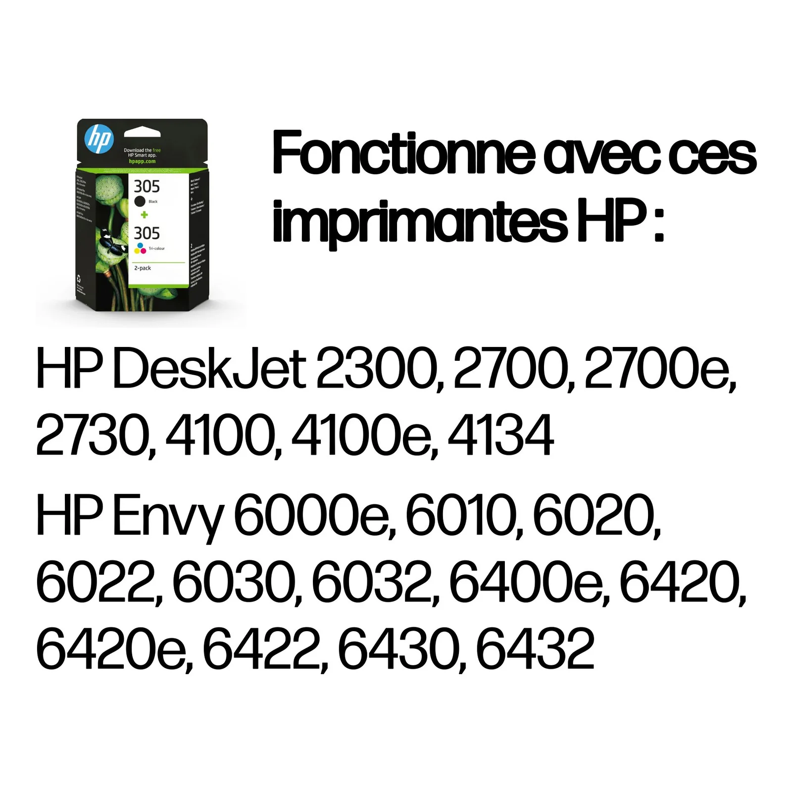 HP Pack de 2 cartouches d'encre authentiques 305 3 couleurs / noir