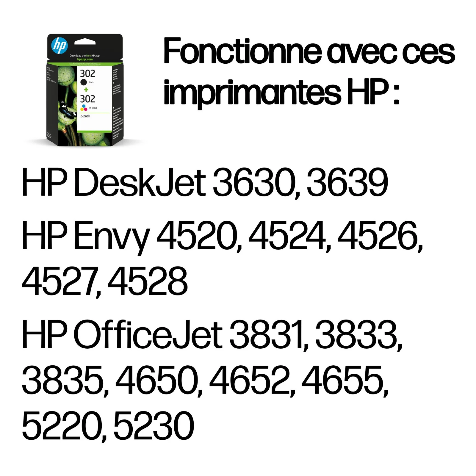 HP Pack de 2 cartouches d'encre noire/3 couleurs authentiques 302