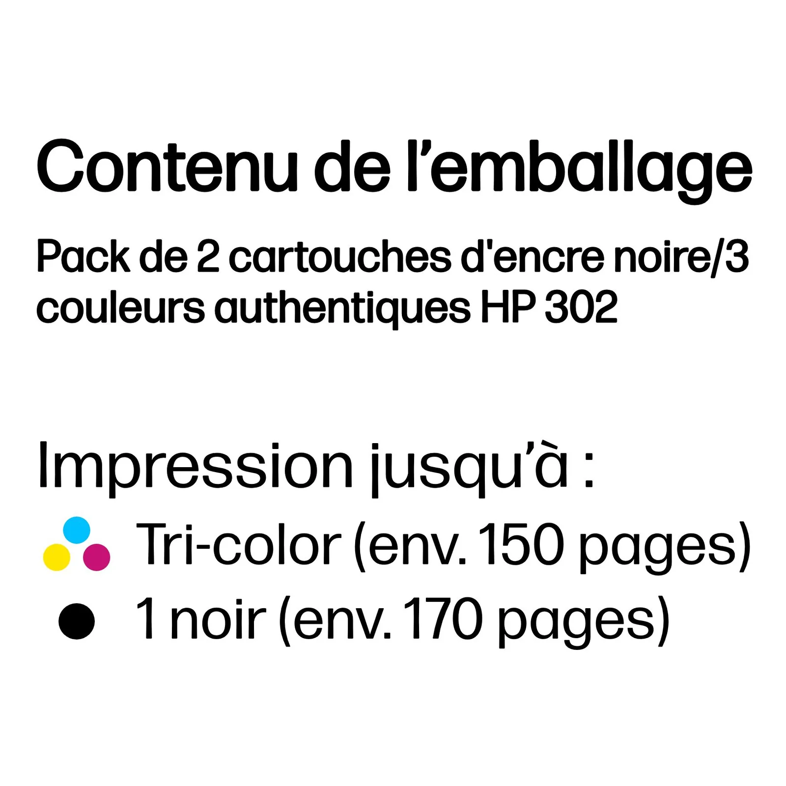 HP Pack de 2 cartouches d'encre noire/3 couleurs authentiques 302