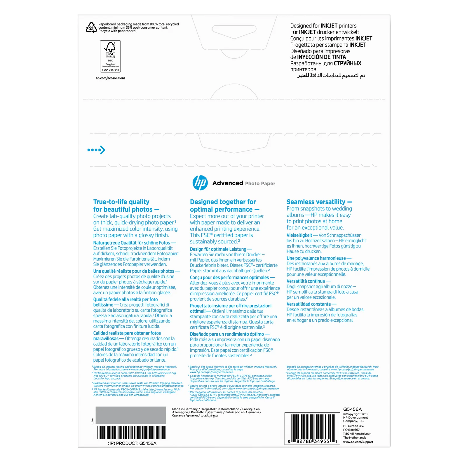HP Papier photo à finition glacée Advanced, 250 g/m2, A4 (210 x 297 mm), 25 feuilles