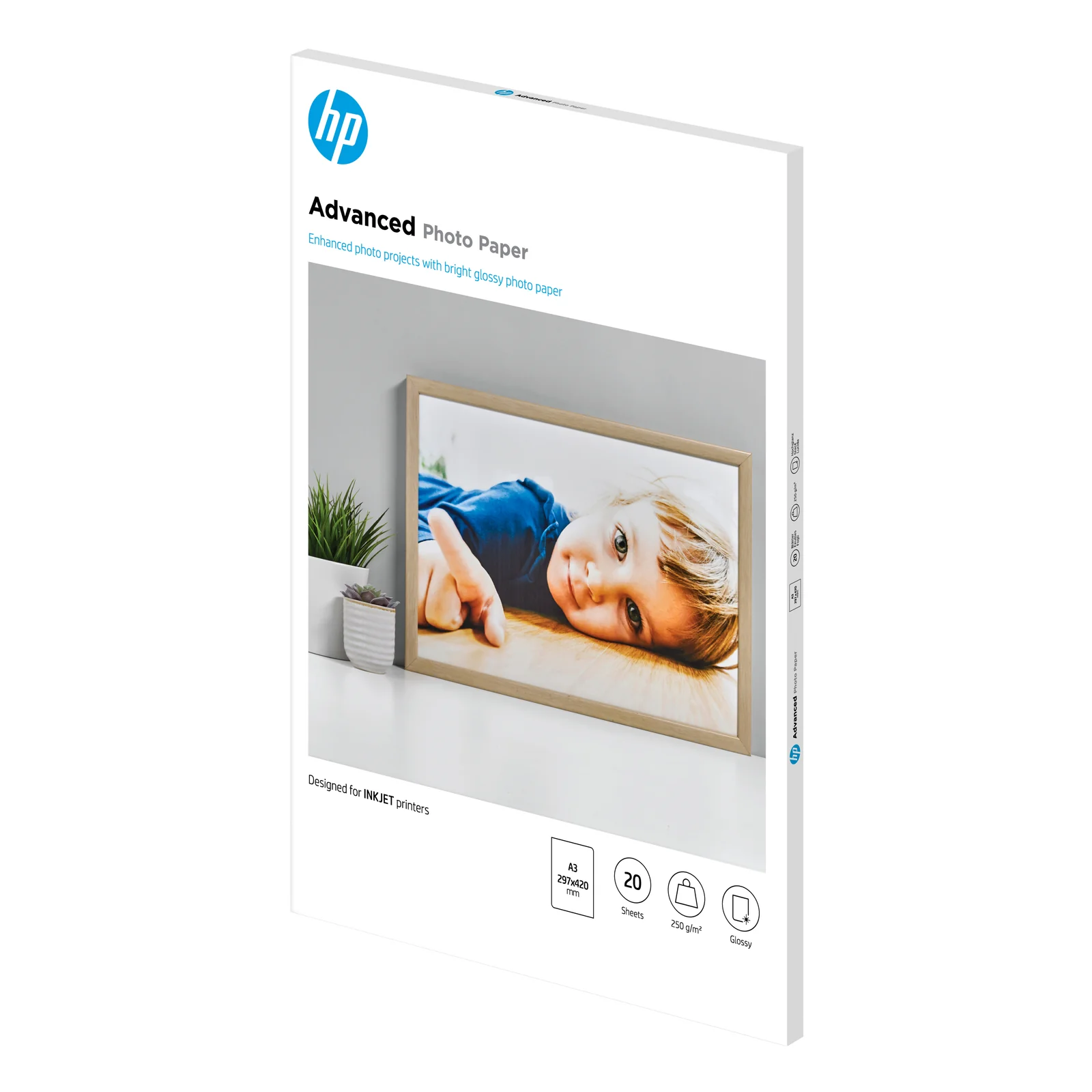 HP Papier photo Advanced, brillant, 250 g/m2, A3 (297 x 420 mm), 20 feuilles