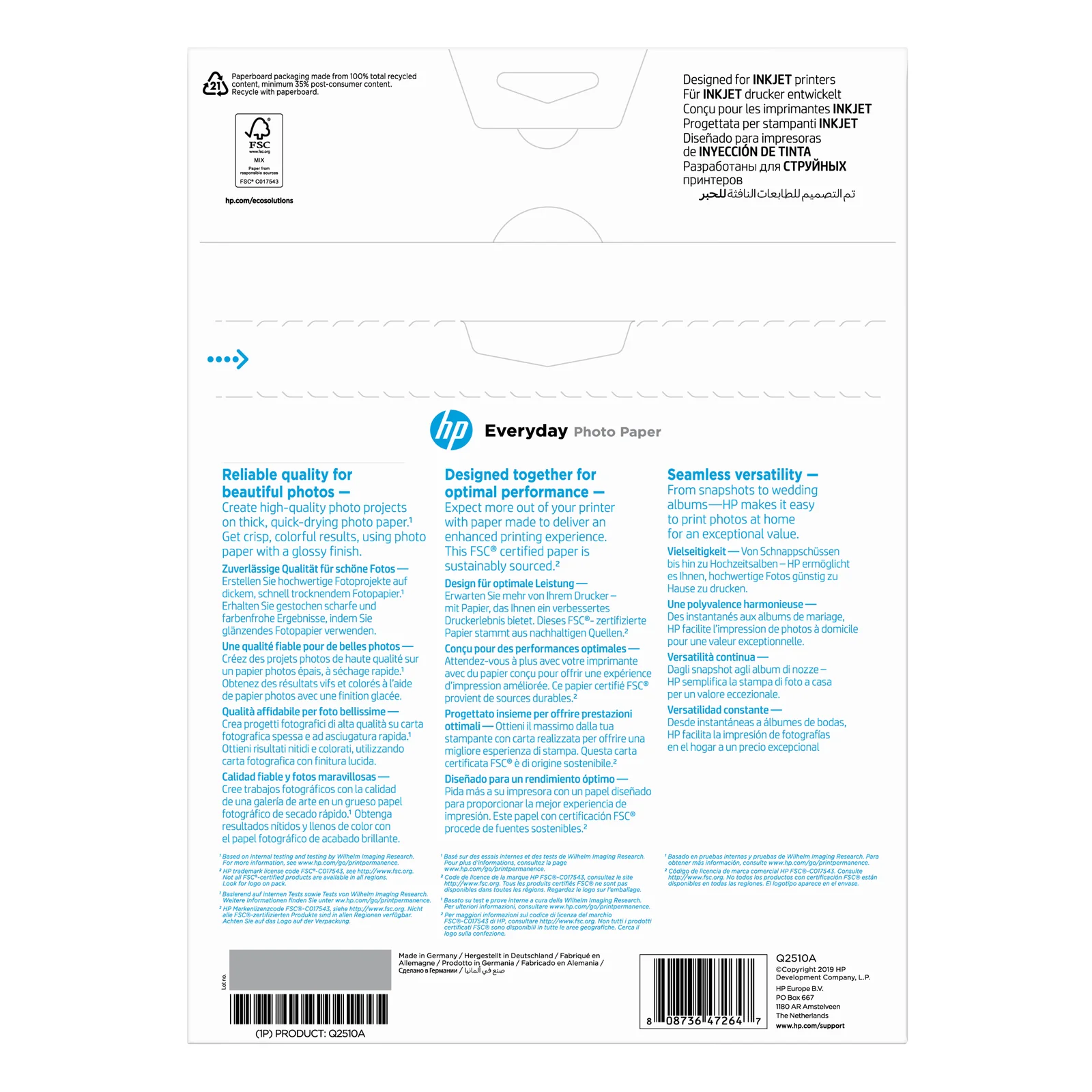 HP Papier photo Everyday, brillant, 200 g/m2, A4 (210 x 297 mm), 100 feuilles
