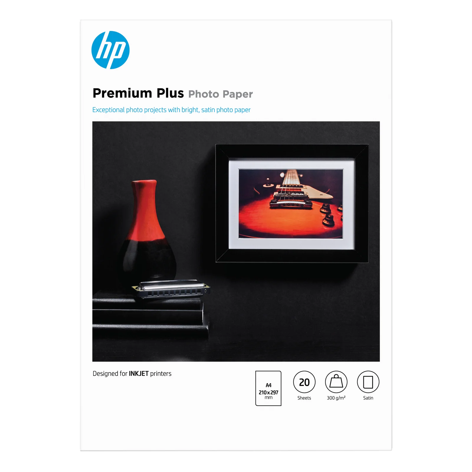 Papier photo Premium Plus, finition satinée, 300 g/m2, A4 (210 x 297 mm), 20 feuilles