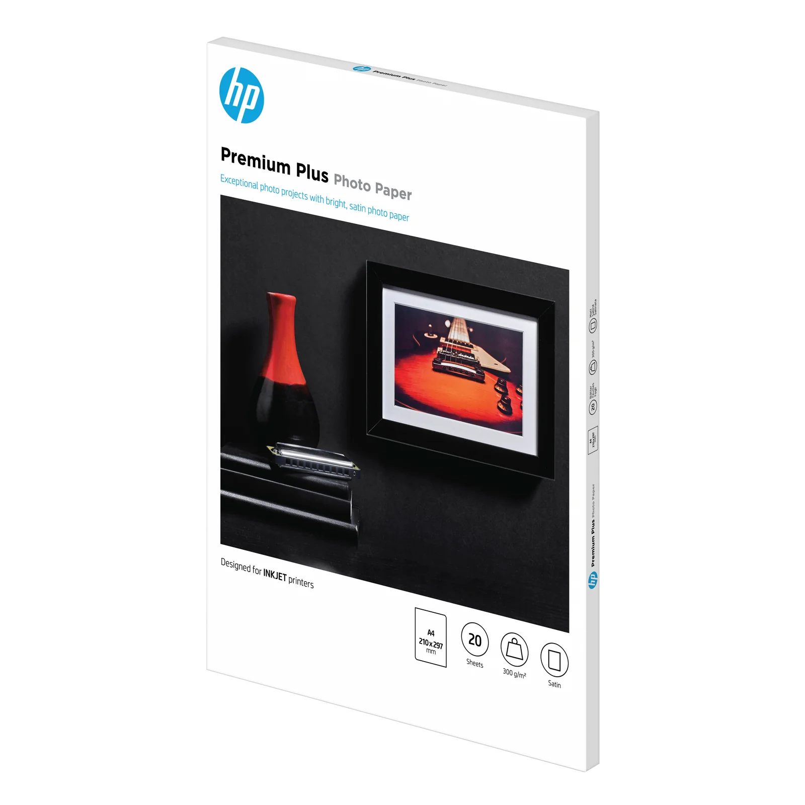 HP Papier photo Premium Plus, finition satinée, 300 g/m2, A4 (210 x 297 mm), 20 feuilles