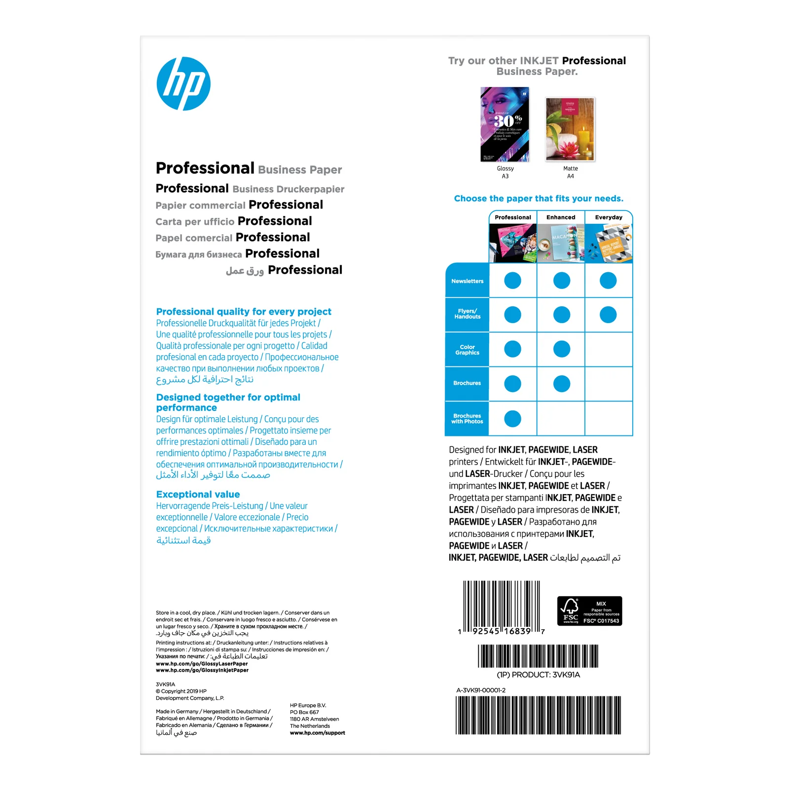 HP Papier Professional Business, brillant, 180 g/m2, A4 (210 x 297 mm), 150 feuilles