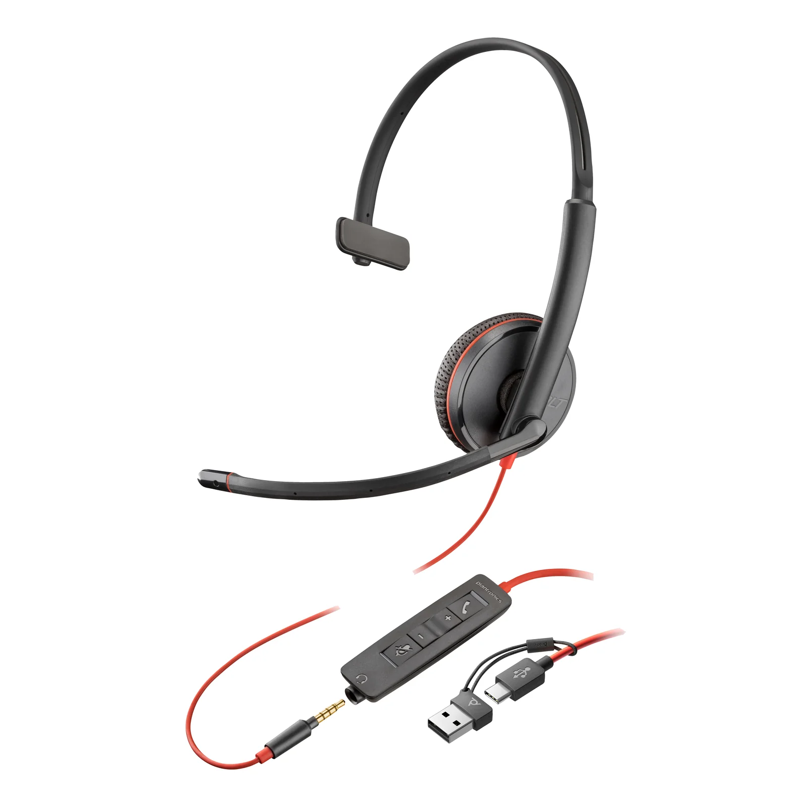 HP Poly Blackwire 3215 monaural USB-C + prise 3,5 mm + adaptateur USB-C/A (lot)