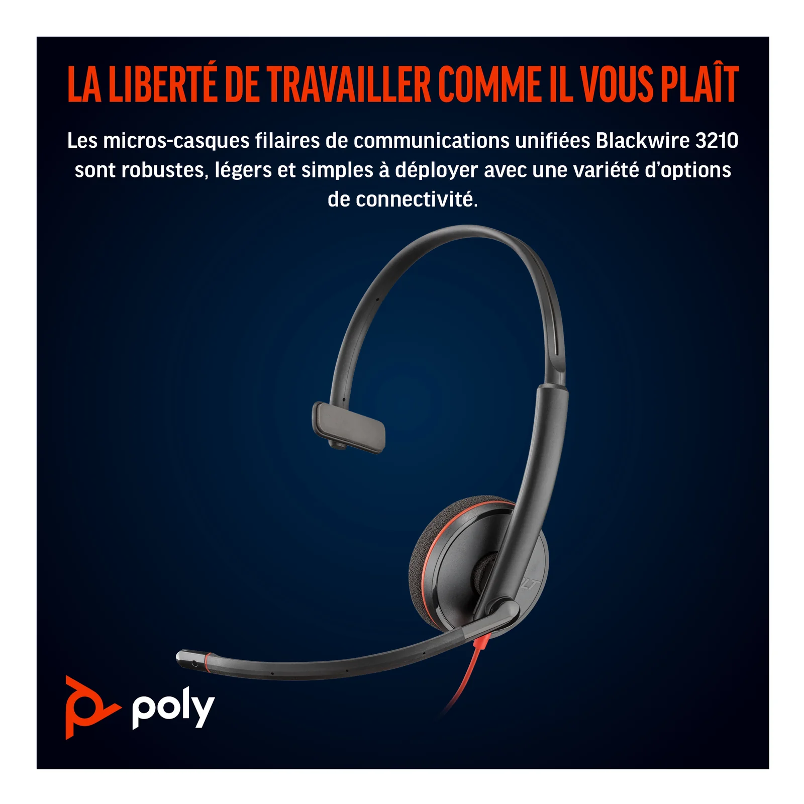 HP Poly Micro-casque monaural USB-C noir Poly Blackwire 3210 + adaptateur USB-C/A (lot)