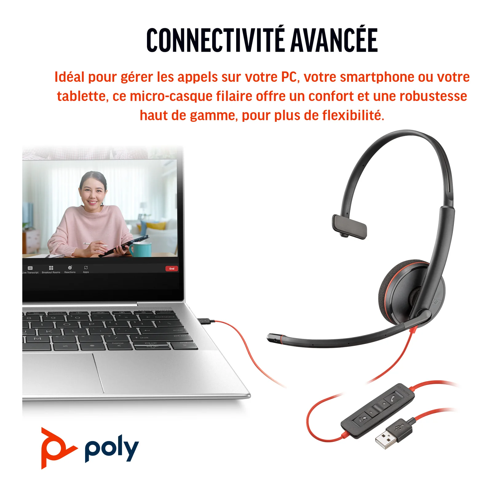 HP Poly Micro-casque Poly Blackwire 3210 monaural USB-C + adaptateur USB-C/A