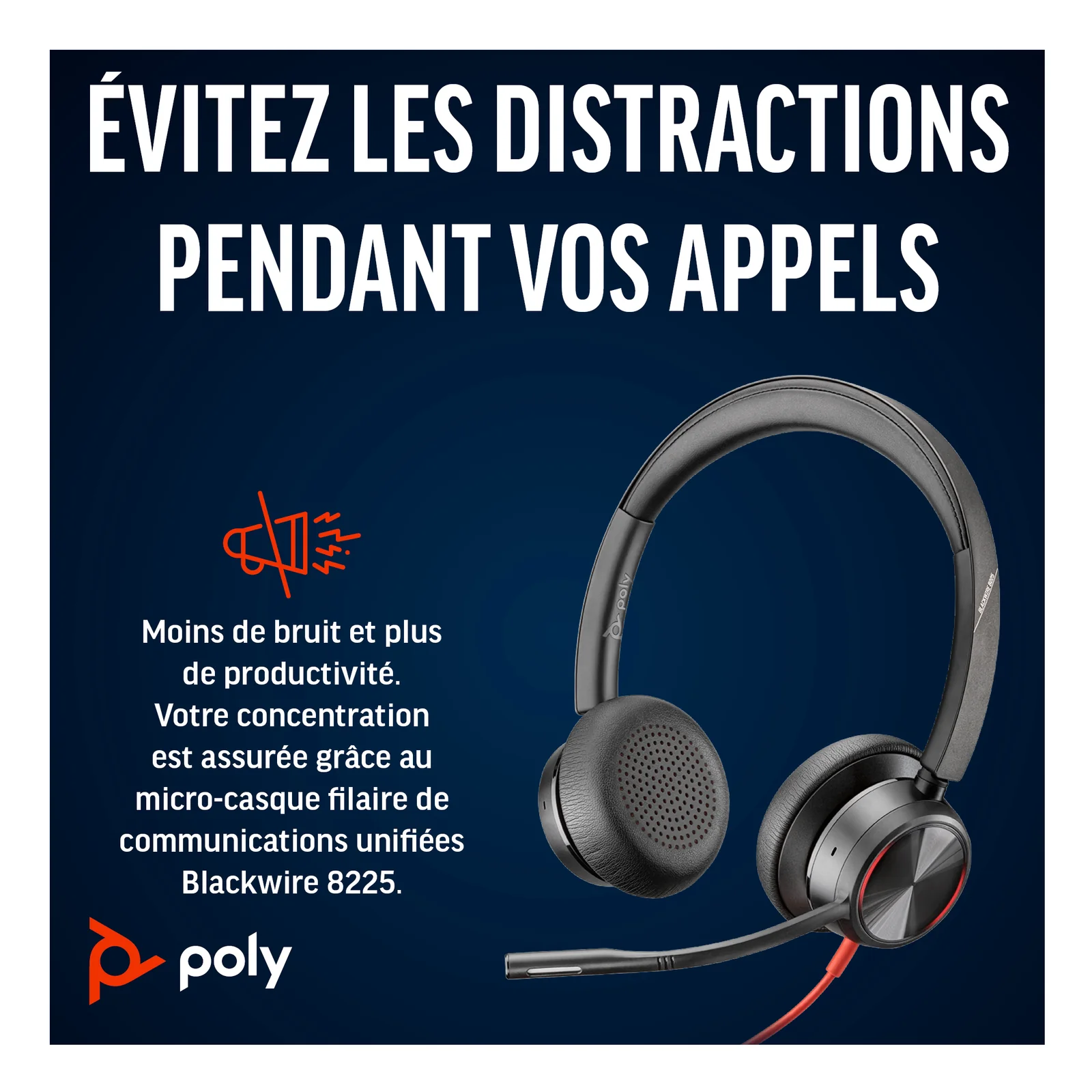 HP Poly Micro-casque Poly Blackwire 8225 stéréo USB-C certifié Microsoft Teams + adaptateur USB-C/A